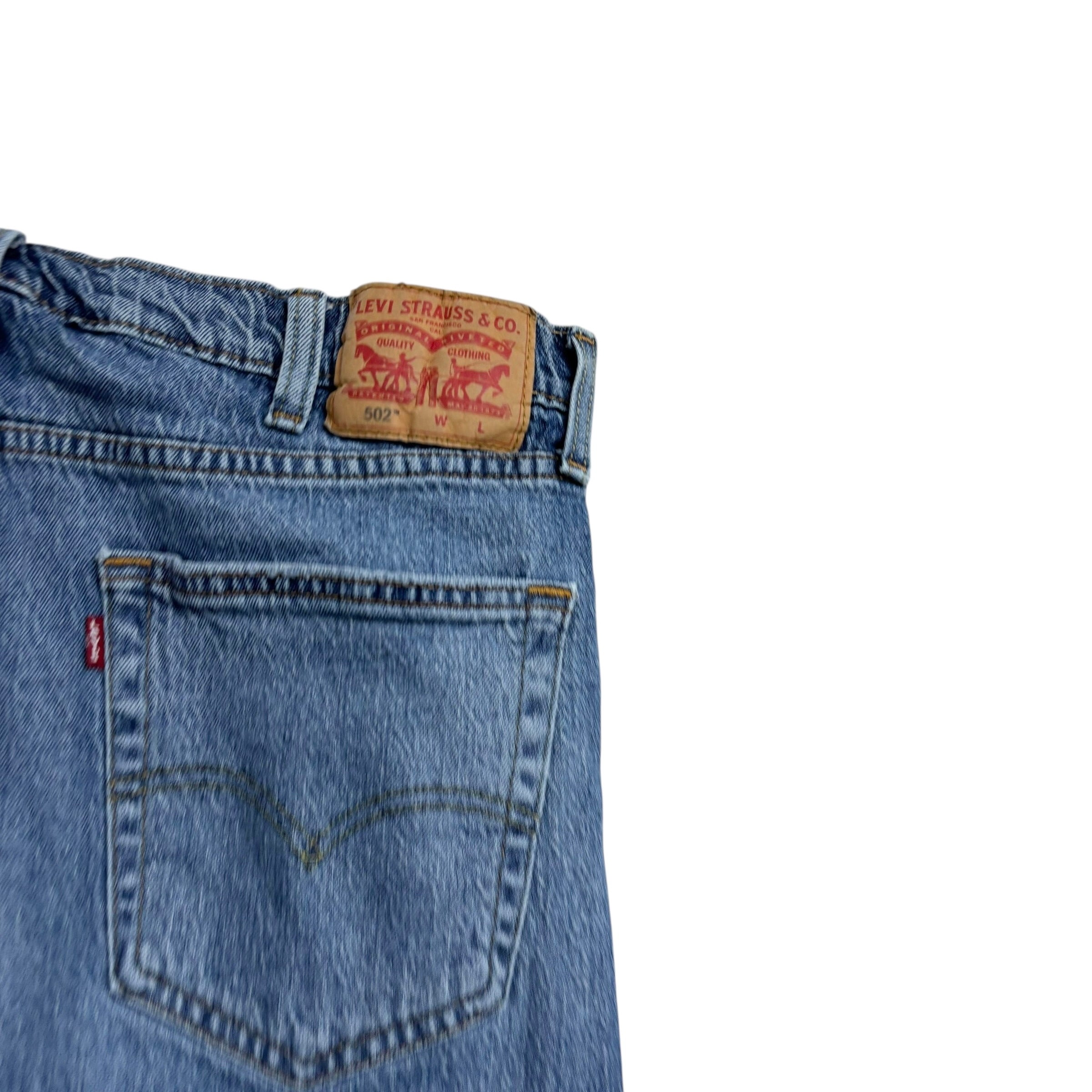 Levis 502 Jeans W38 L36 Mens Light Blue Regular Tapered Fit Stretch Distressed