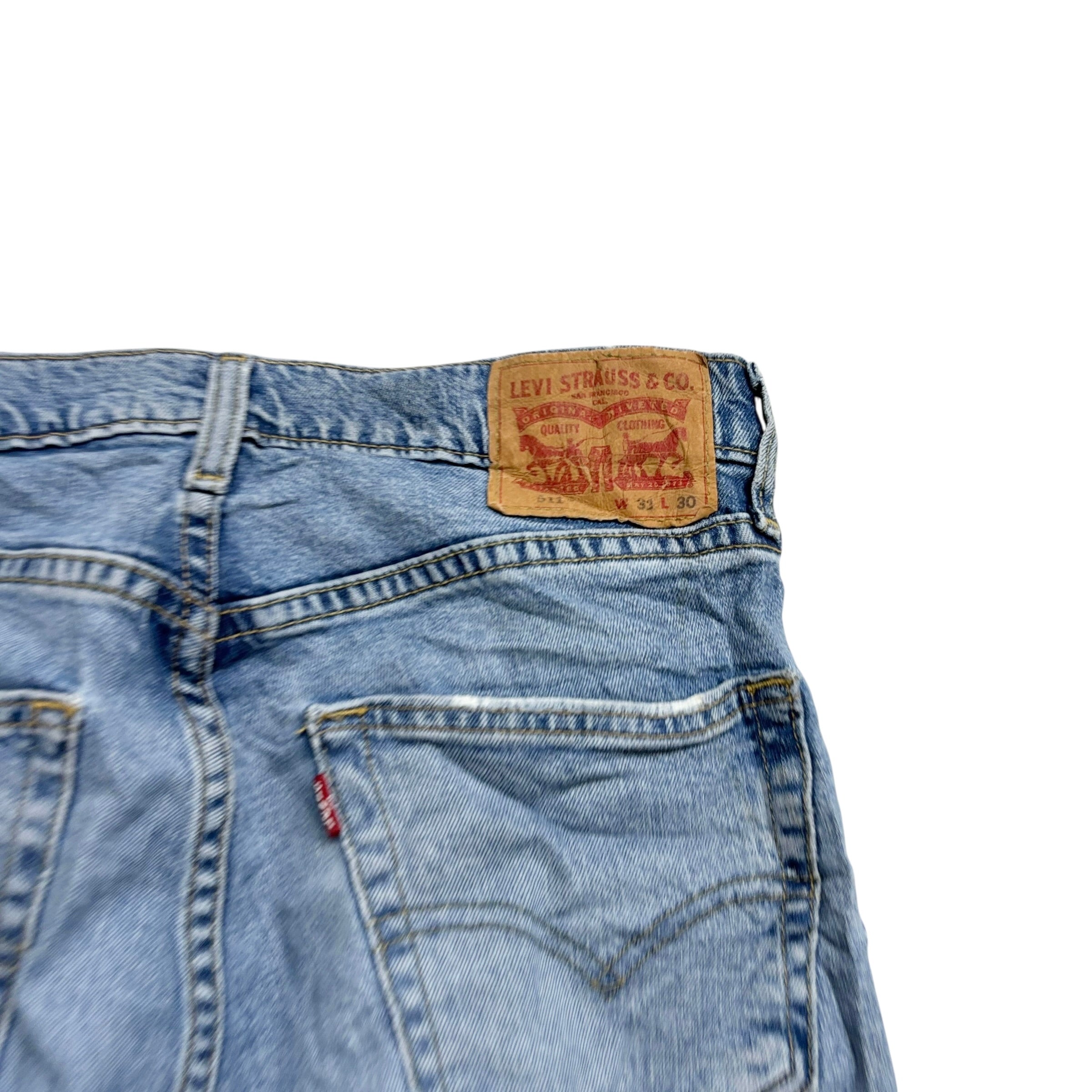 Levis 511 Jeans W31 L30 Mens Light Blue Slim Fit Distressed Stretch Denim