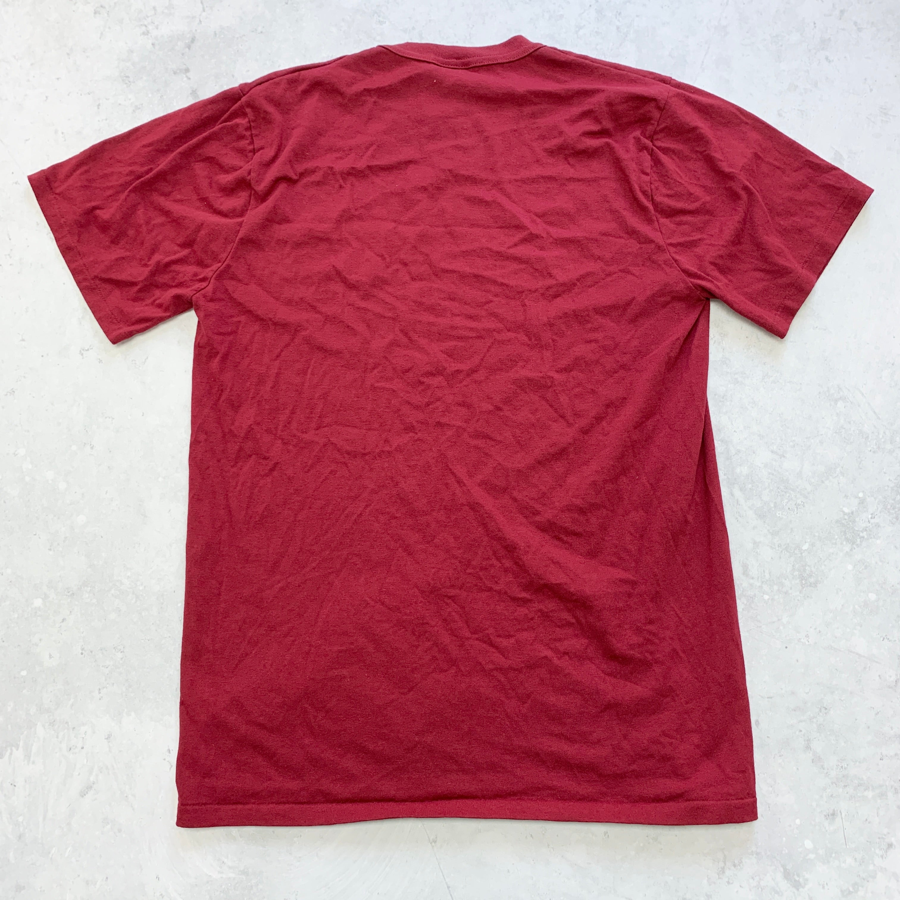 Vintage T Shirt Mens Medium Burgundy Single Stitch Graphic Print 90s USA