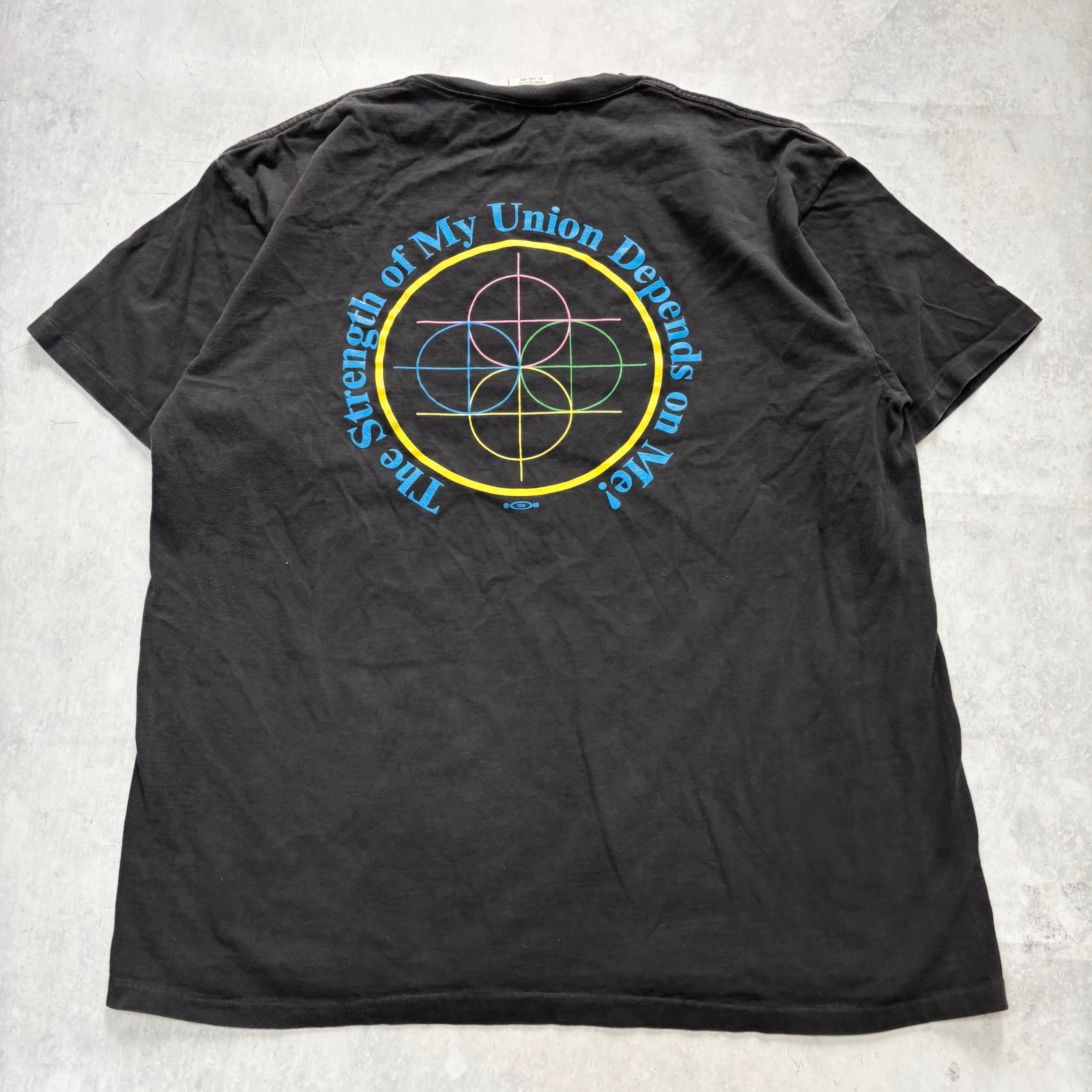 Vintage T Shirt Mens XL Black Single Stitch Graphic Print 90s USA Union
