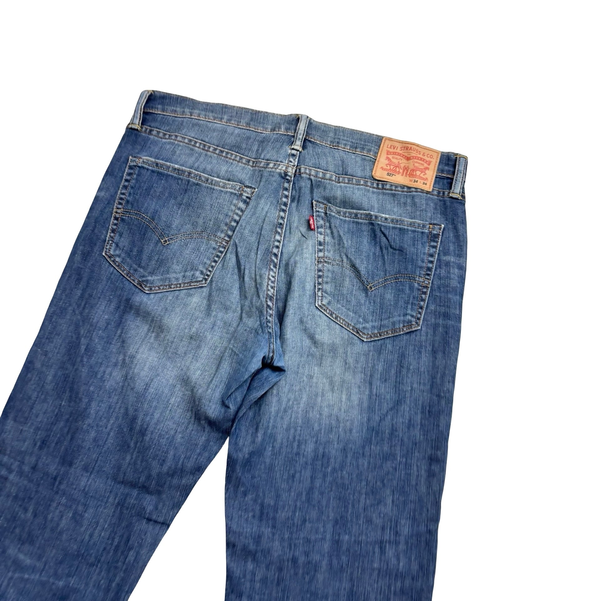 Levis 527 Jeans W34 L32 Mens Mid Blue Slim Bootcut Fit Stretch Denim (E)