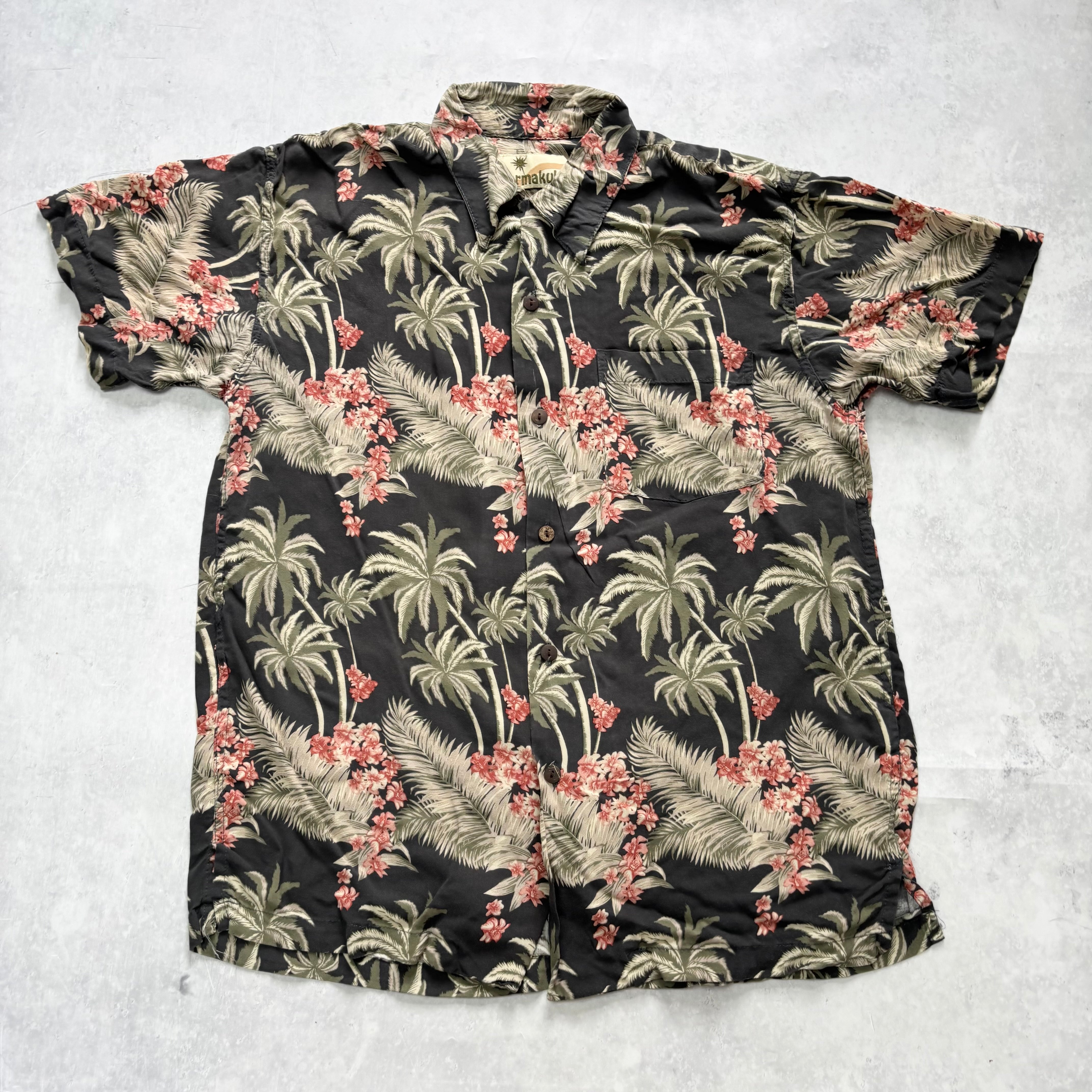 Vintage Hawaiian Shirt Mens Small Black Floral Aloha Short Sleeve Viscose (E)