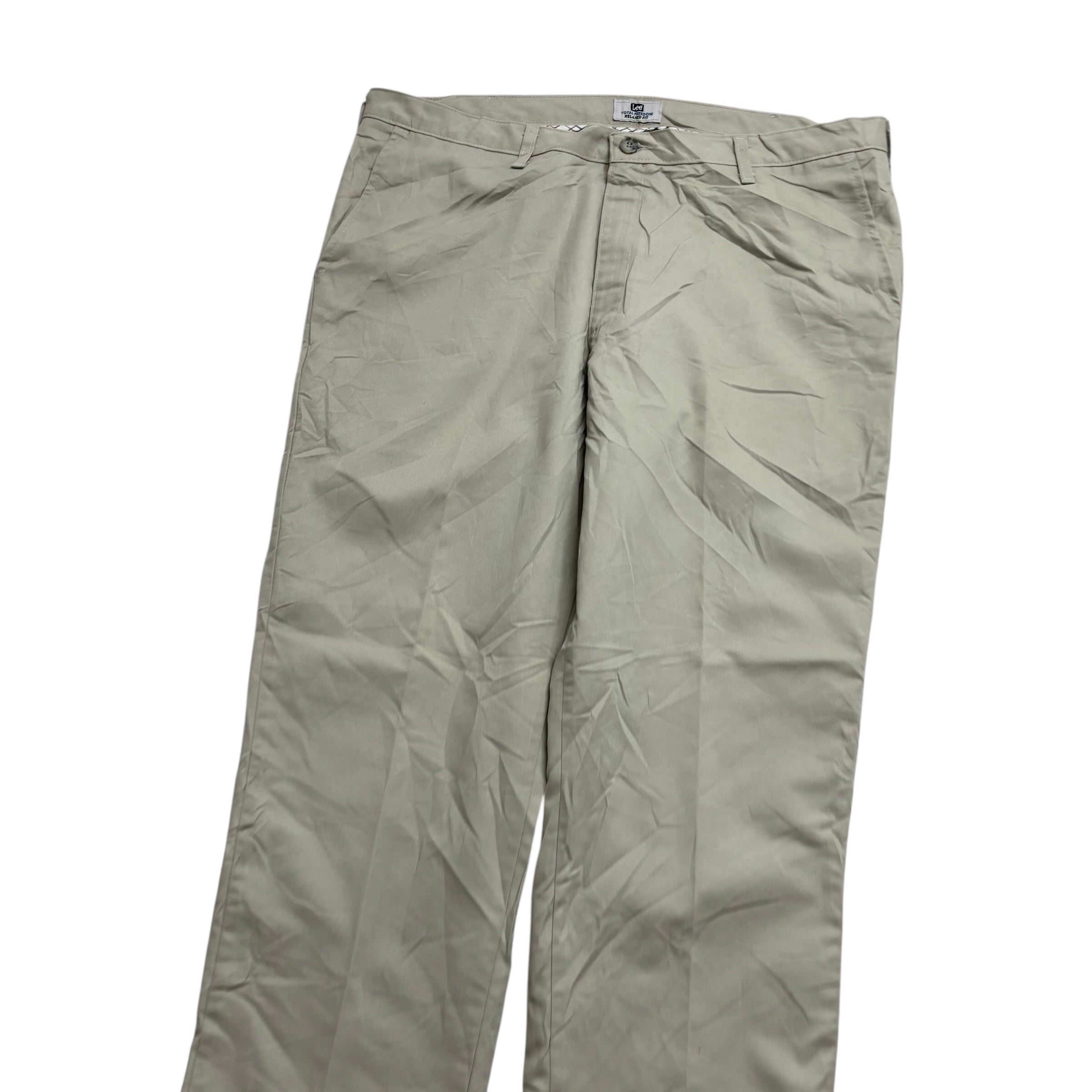 Lee Trousers W40 L30 Mens Cream Relaxed Fit Total Freedom Pants Vintage (E)