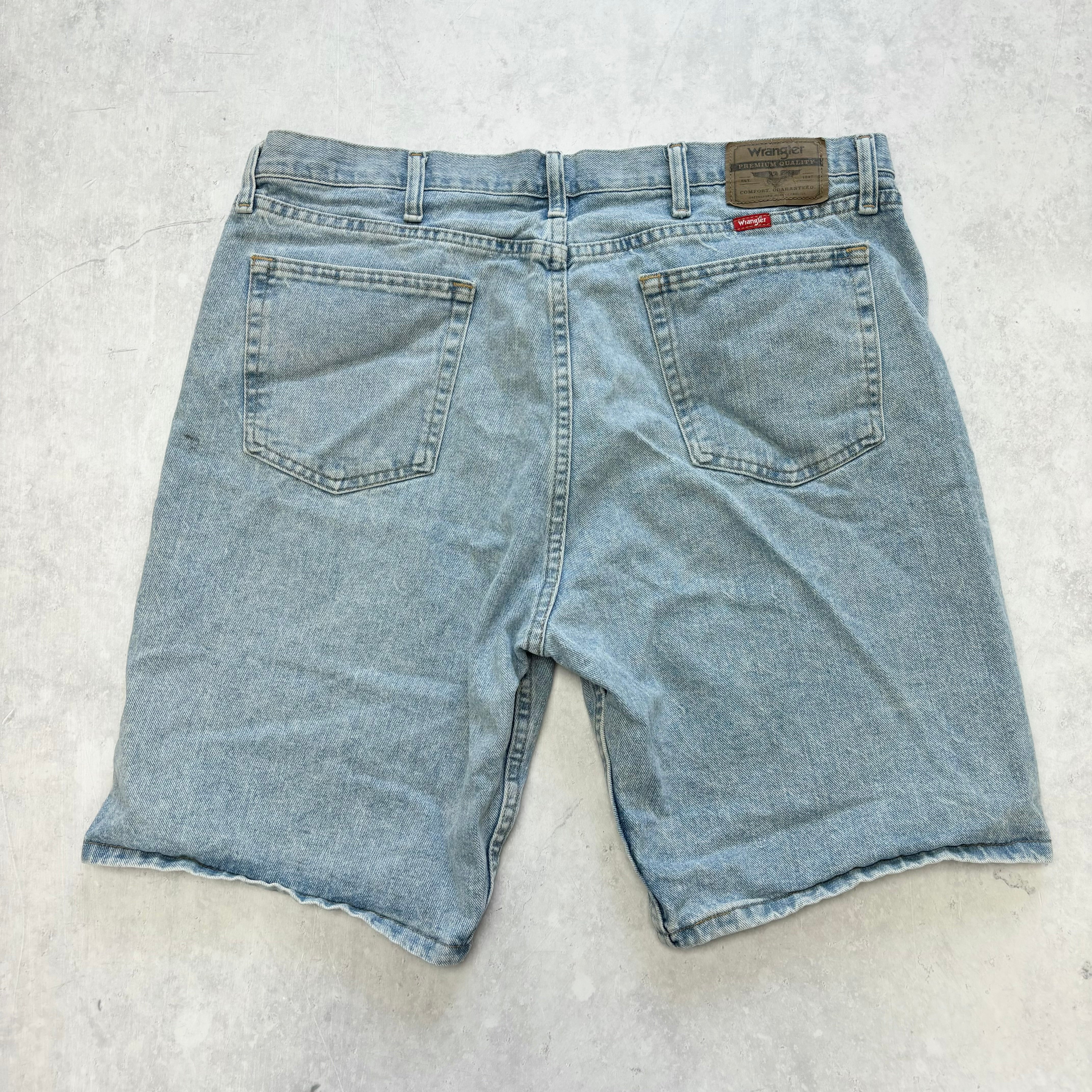 Vintage Wrangler Jorts W38 Mens Denim Shorts Light Blue Baggy Relaxed Fit