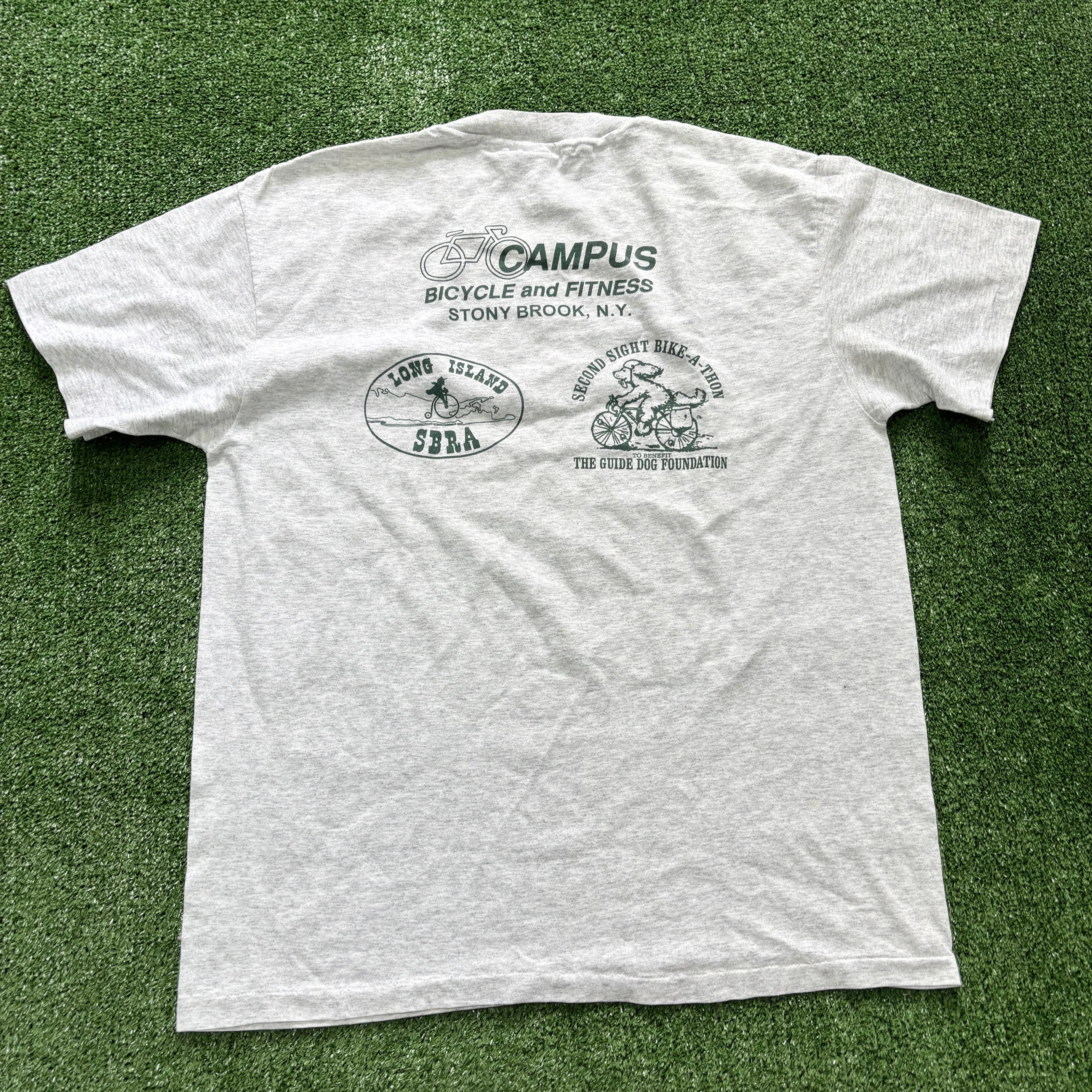 Vintage T Shirt Mens Large Grey Single Stitch Graphic Print 90s USA Cycling