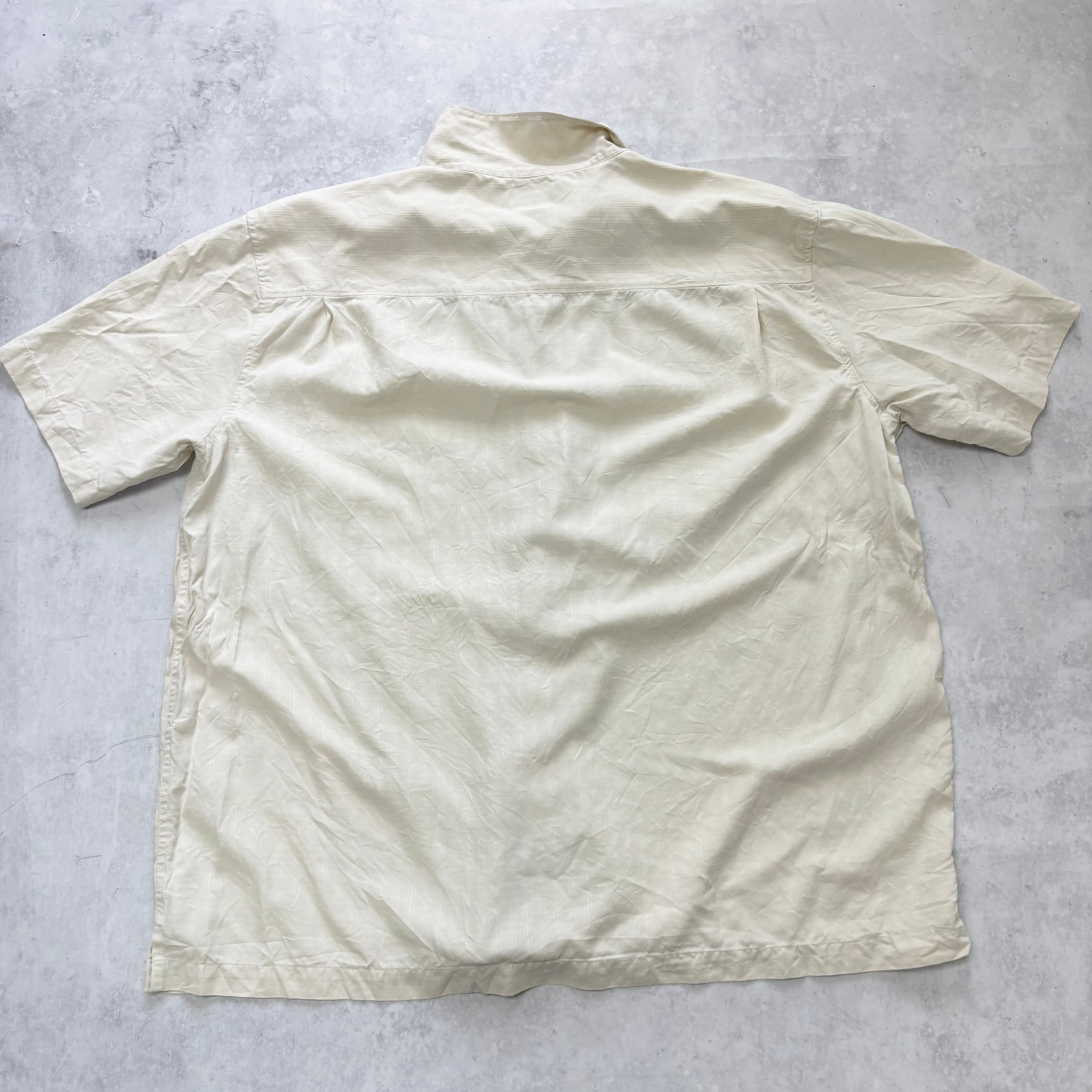 Vintage Hawaiian Shirt Mens XL Cream White Short Sleeve Silk Fit (E)