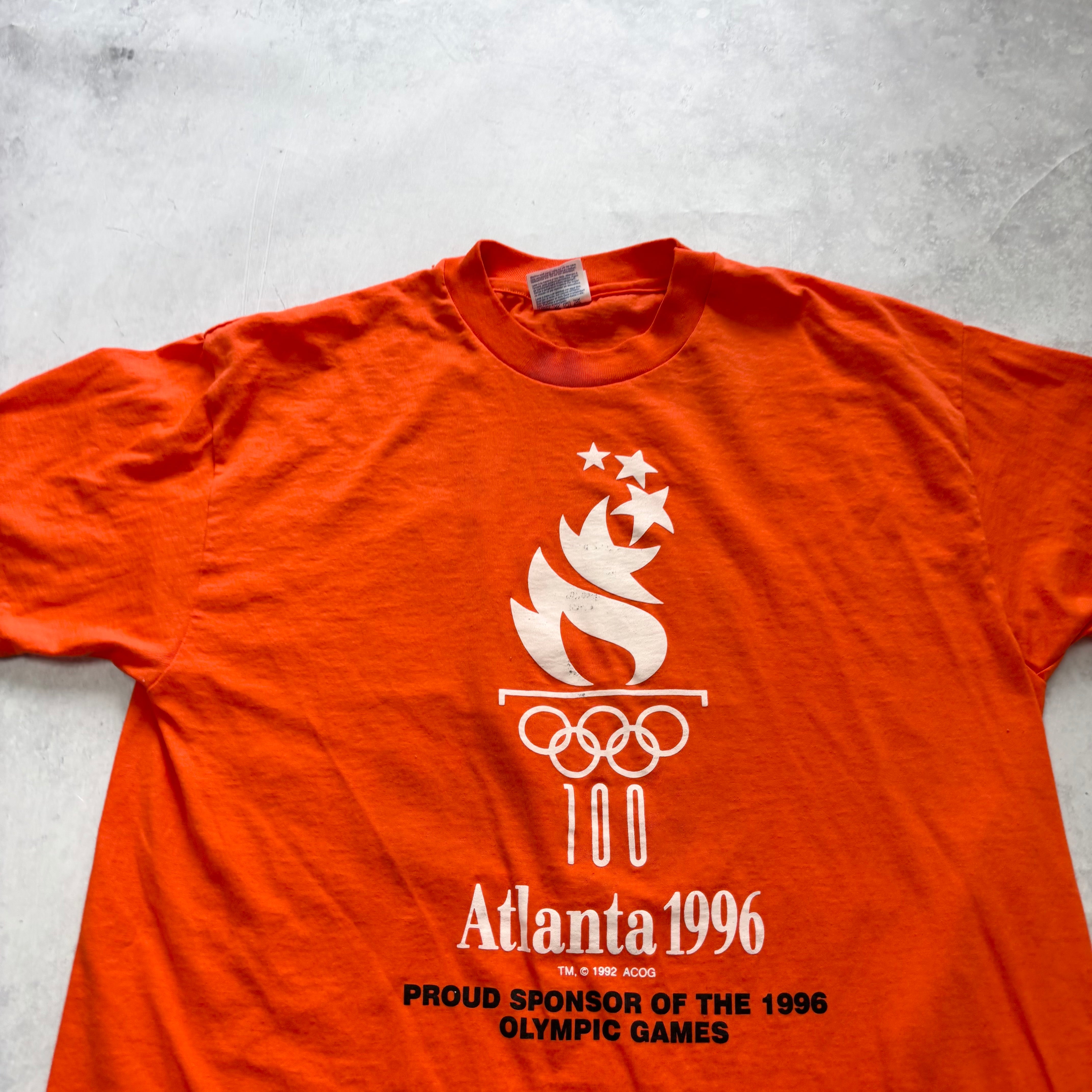 Vintage T Shirt Mens Large Orange Single Stitch Graphic Print 90s Olympics