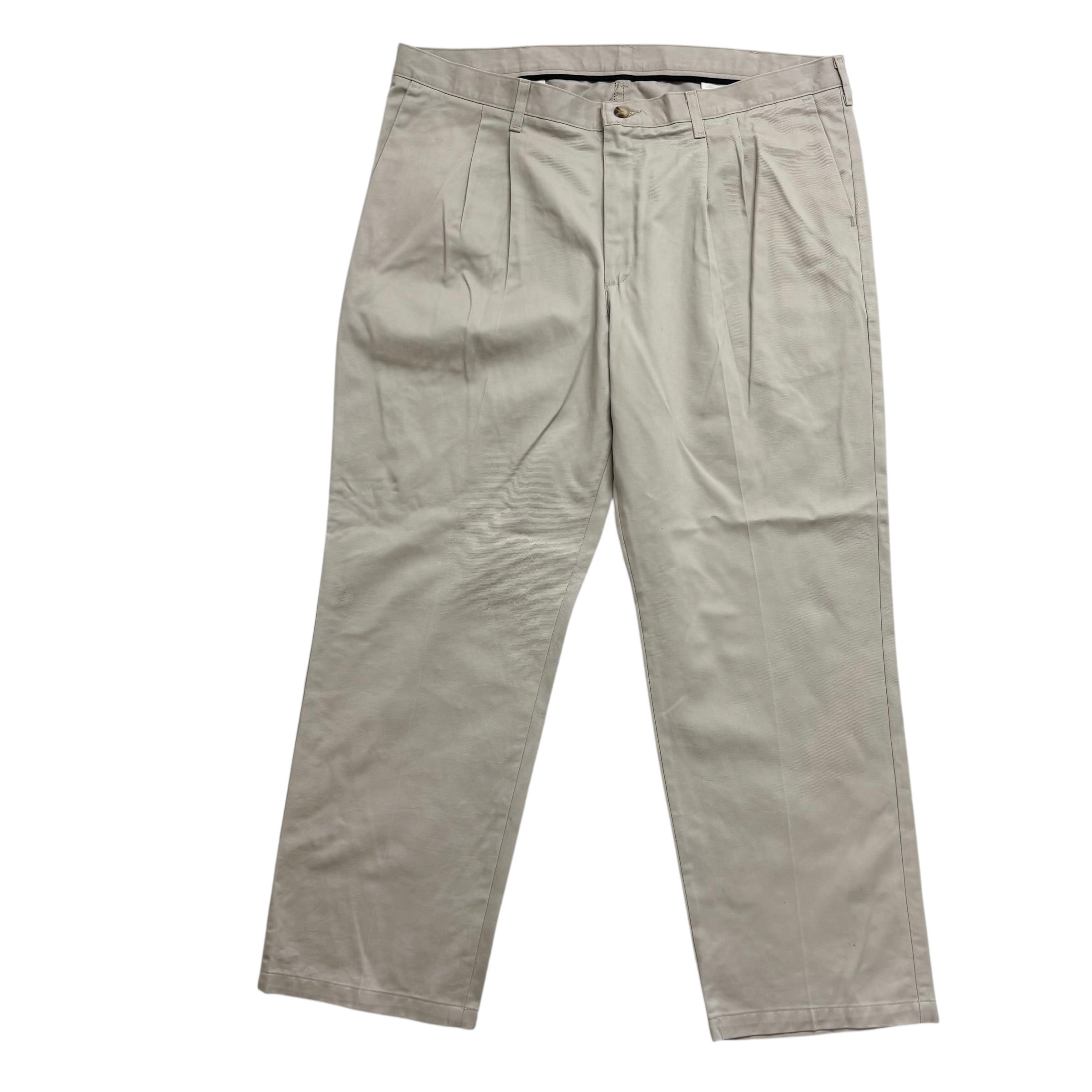 Lee Pleated Trousers W42 L30 Mens Beige Relaxed Straight Fit Vintage Pants