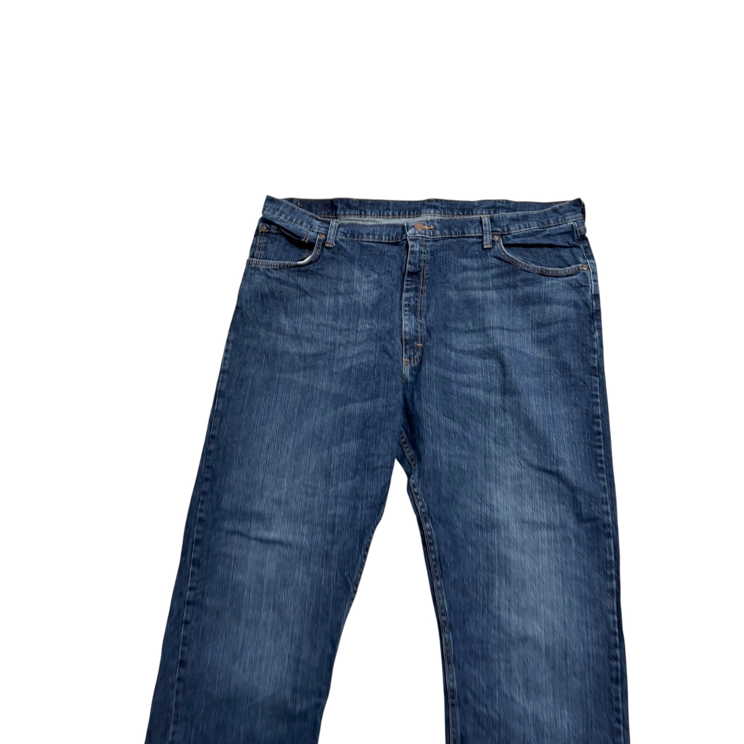 Wrangler Jeans W42 L30 Mens Dark Blue Relaxed Straight Fit Stretch Denim (E)