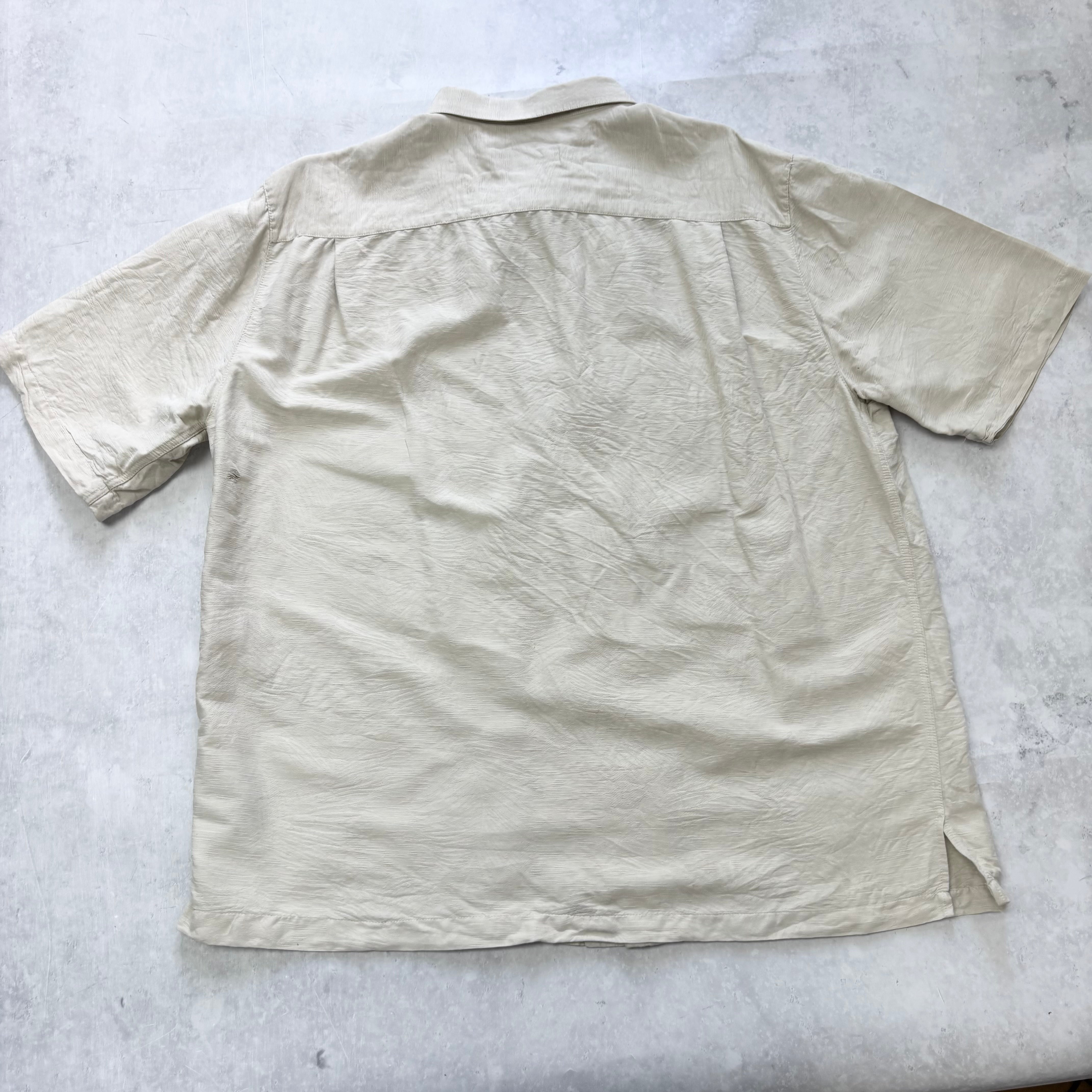 Vintage Hawaiian Shirt Mens Large Cream Silk Floral Aloha Short Sleeve (F)