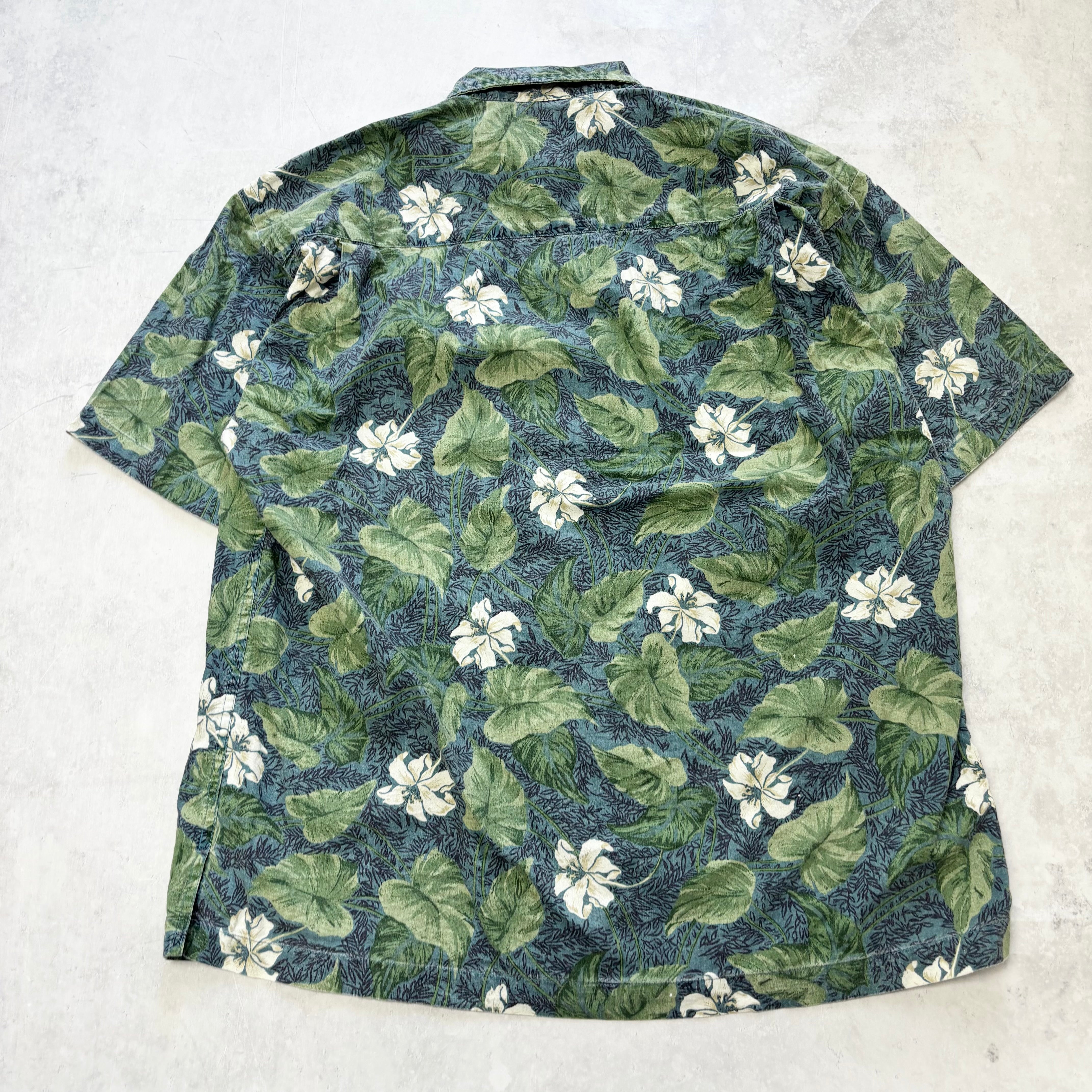 Vintage Hawaiian Shirt Mens Large Blue Floral Aloha Short Sleeve Cotton (E)