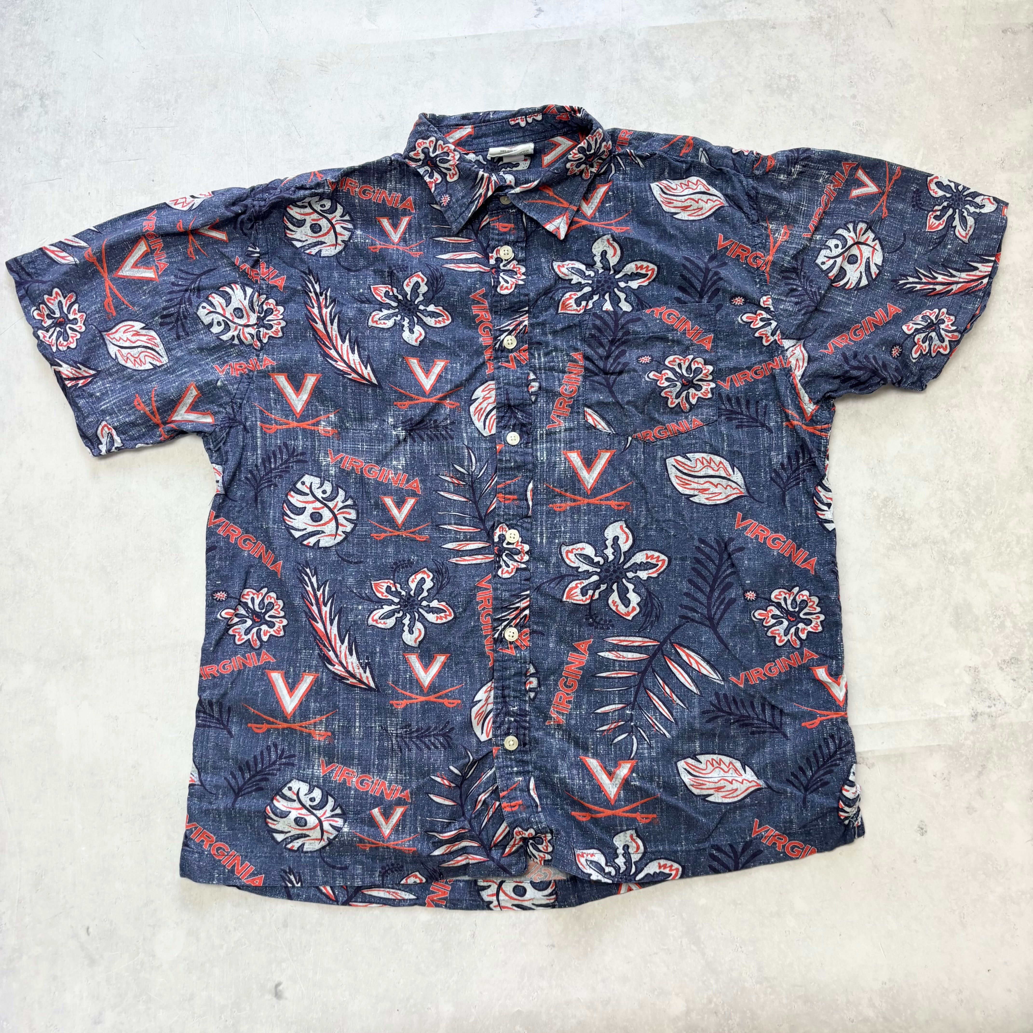 Hawaiian Shirt Mens Medium Blue Floral Aloha Short Sleeve Viscose (E)