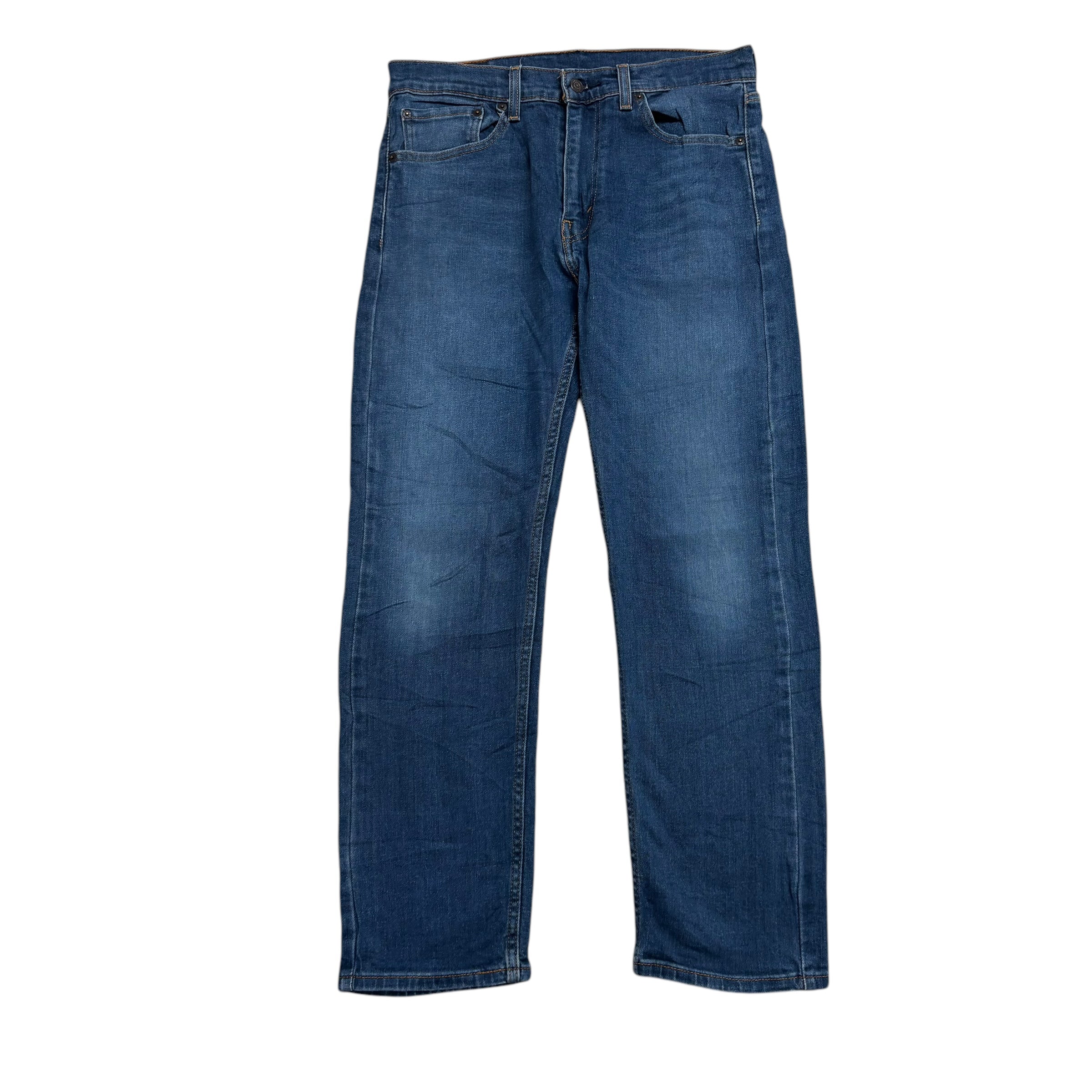 Levis 505 Jeans W32 L30 Mens Mid Blue Regular Straight Fit Stretch Denim (E)