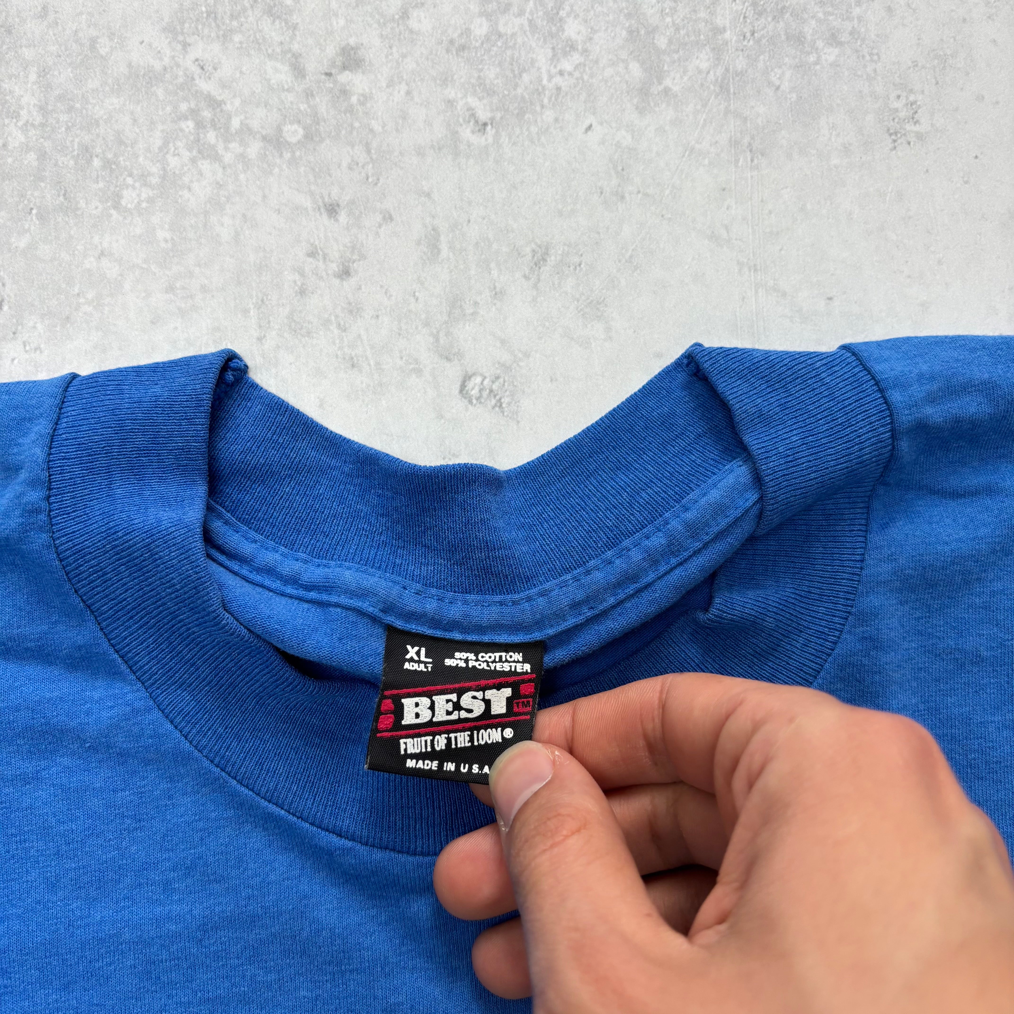 Vintage T Shirt Mens XL Blue Single Stitch Graphic Print 90s USA Bank (E)