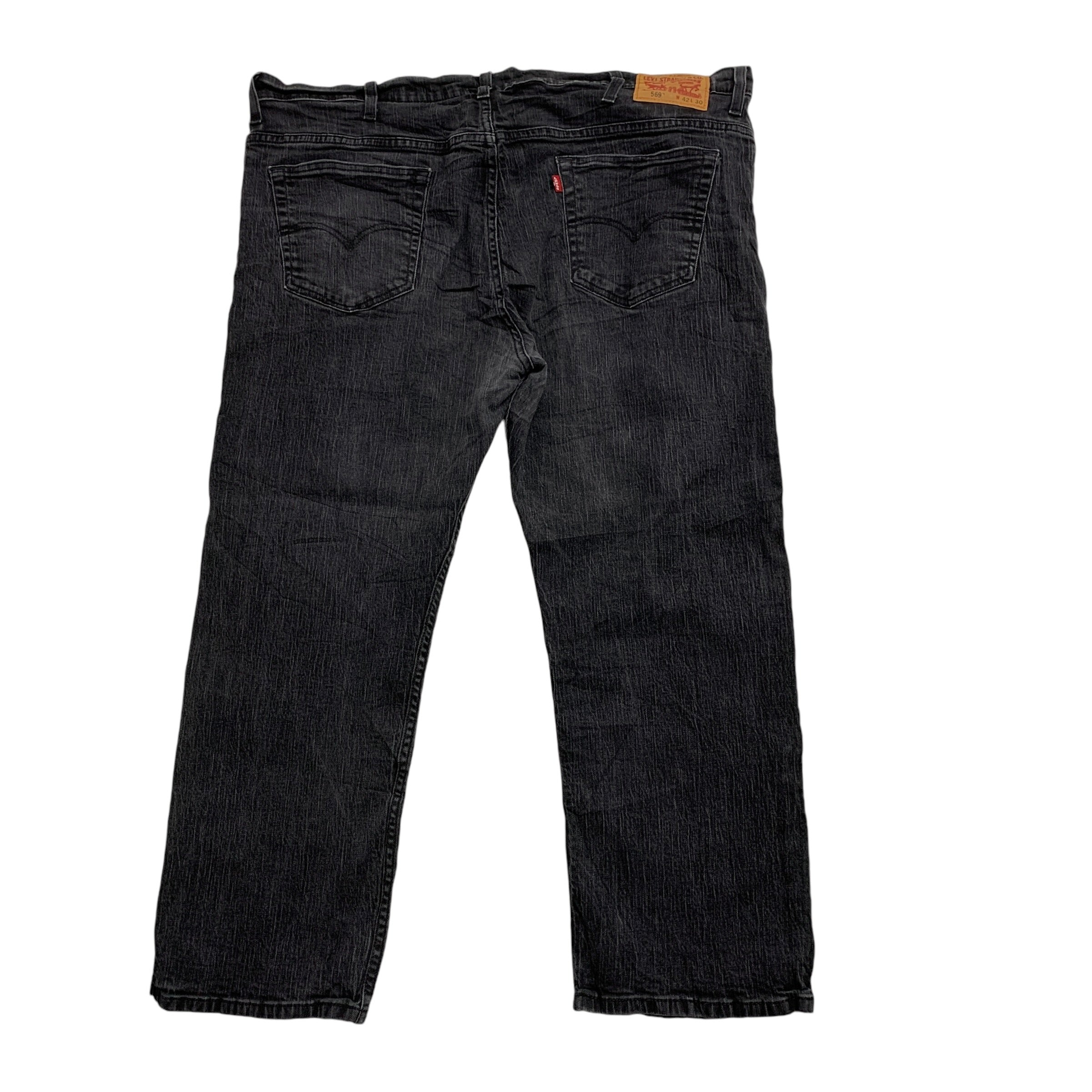 Levis 569 Jeans W42 L28 Mens Black Baggy Relaxed Straight Fit Stretch Denim