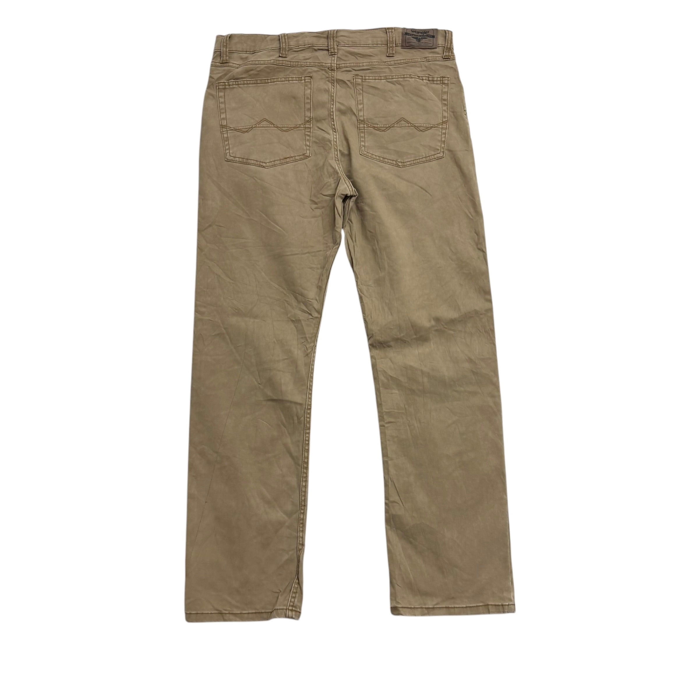 Wrangler Trousers W34 L32 Mens Beige Slim Straight Fit Stretch Cotton Pants