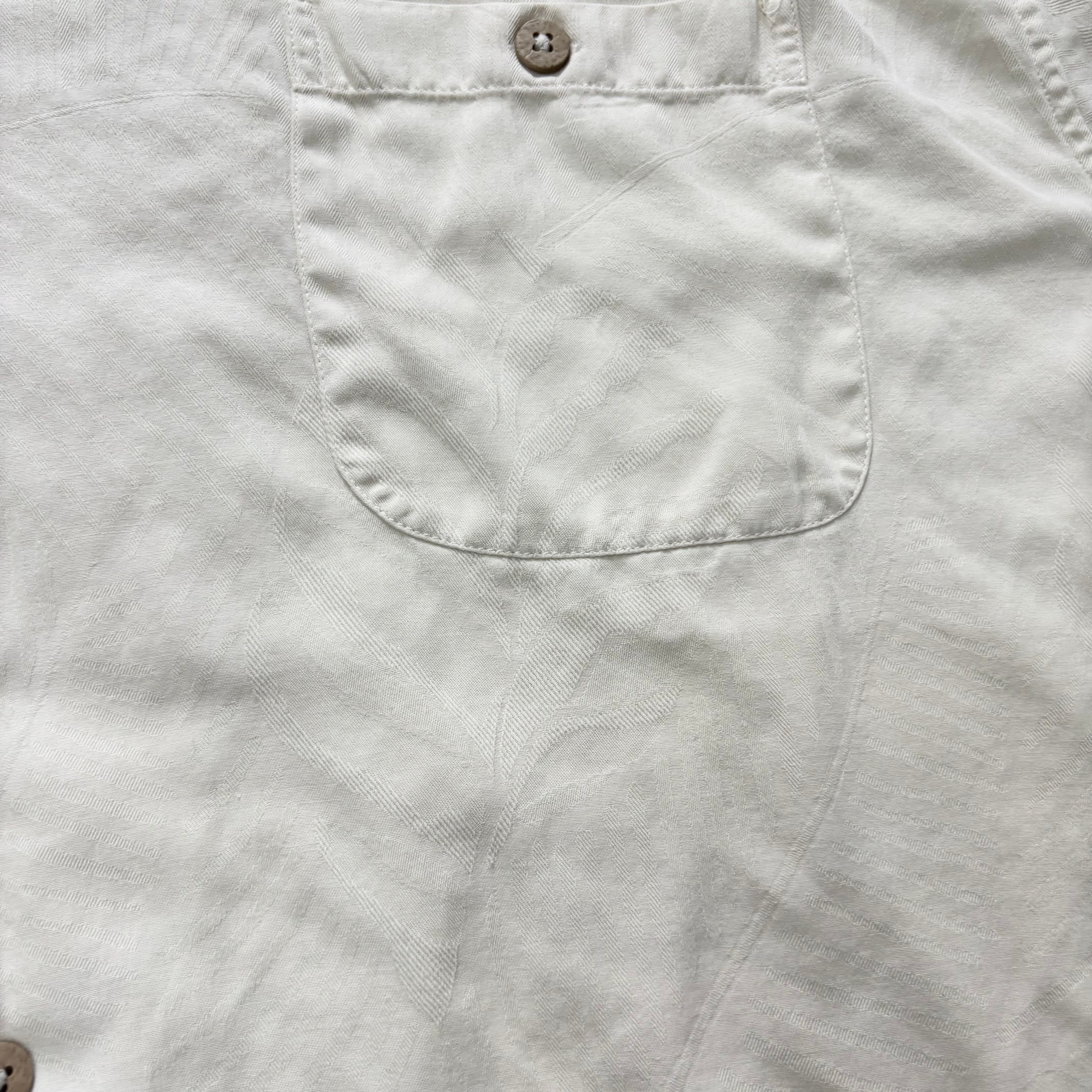 Vintage Hawaiian Shirt Mens 3XL Cream Floral Aloha Short Sleeve Silk (E)