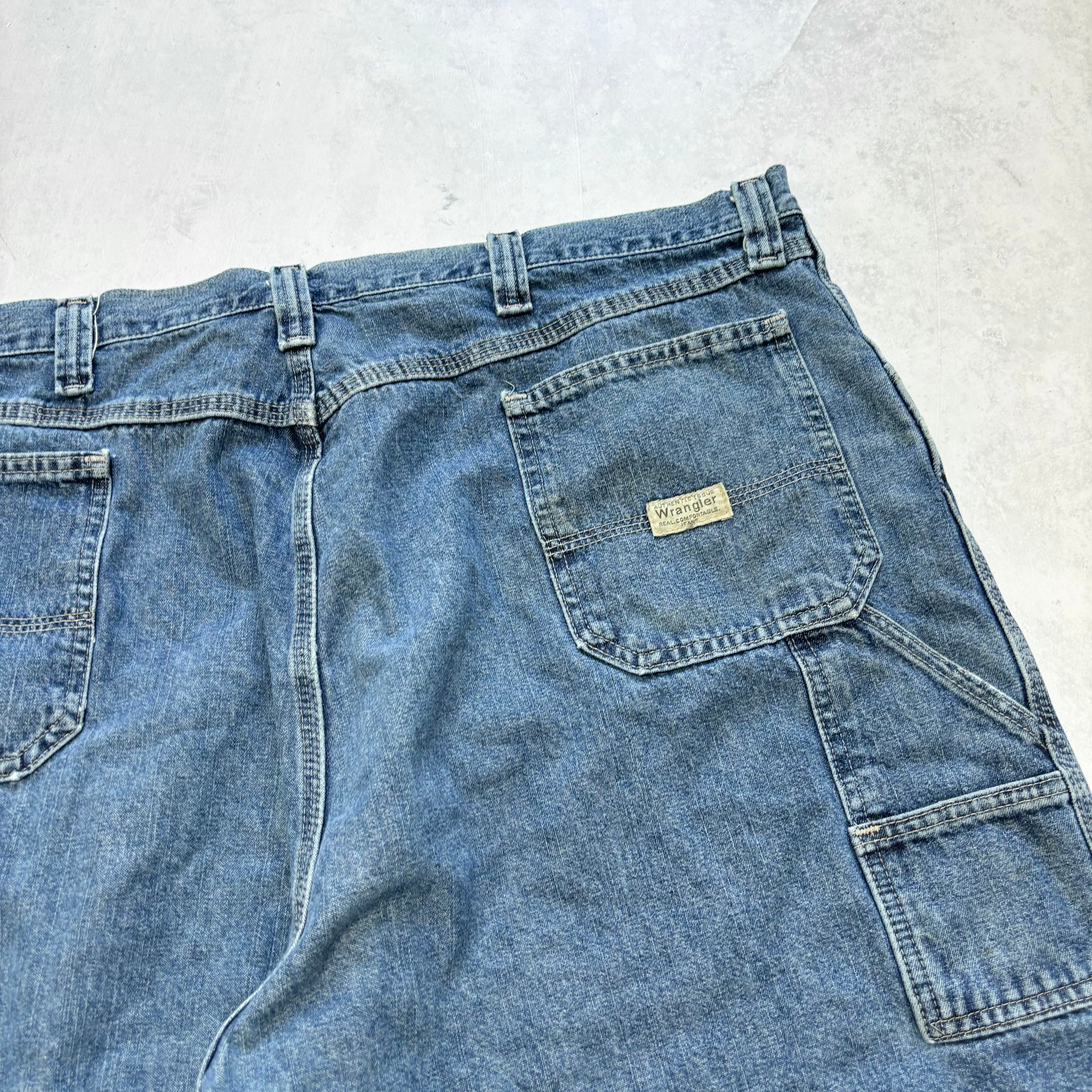 Vintage Wrangler Jorts W44 Mens Denim Shorts Mid Blue Baggy Relaxed Carpenter