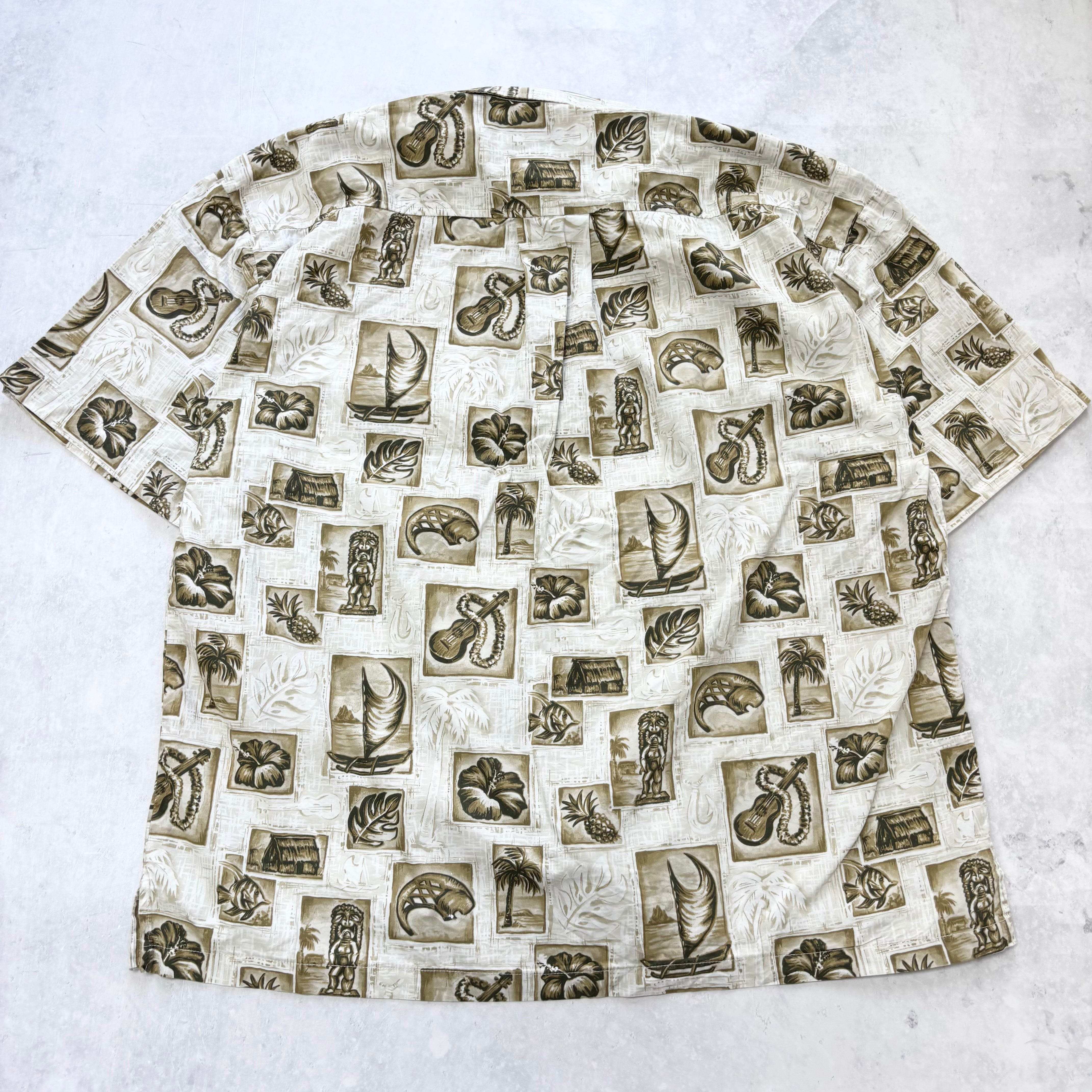 Vintage Hawaiian Shirt Mens XXL Beige Floral Aloha Short Sleeve (E)