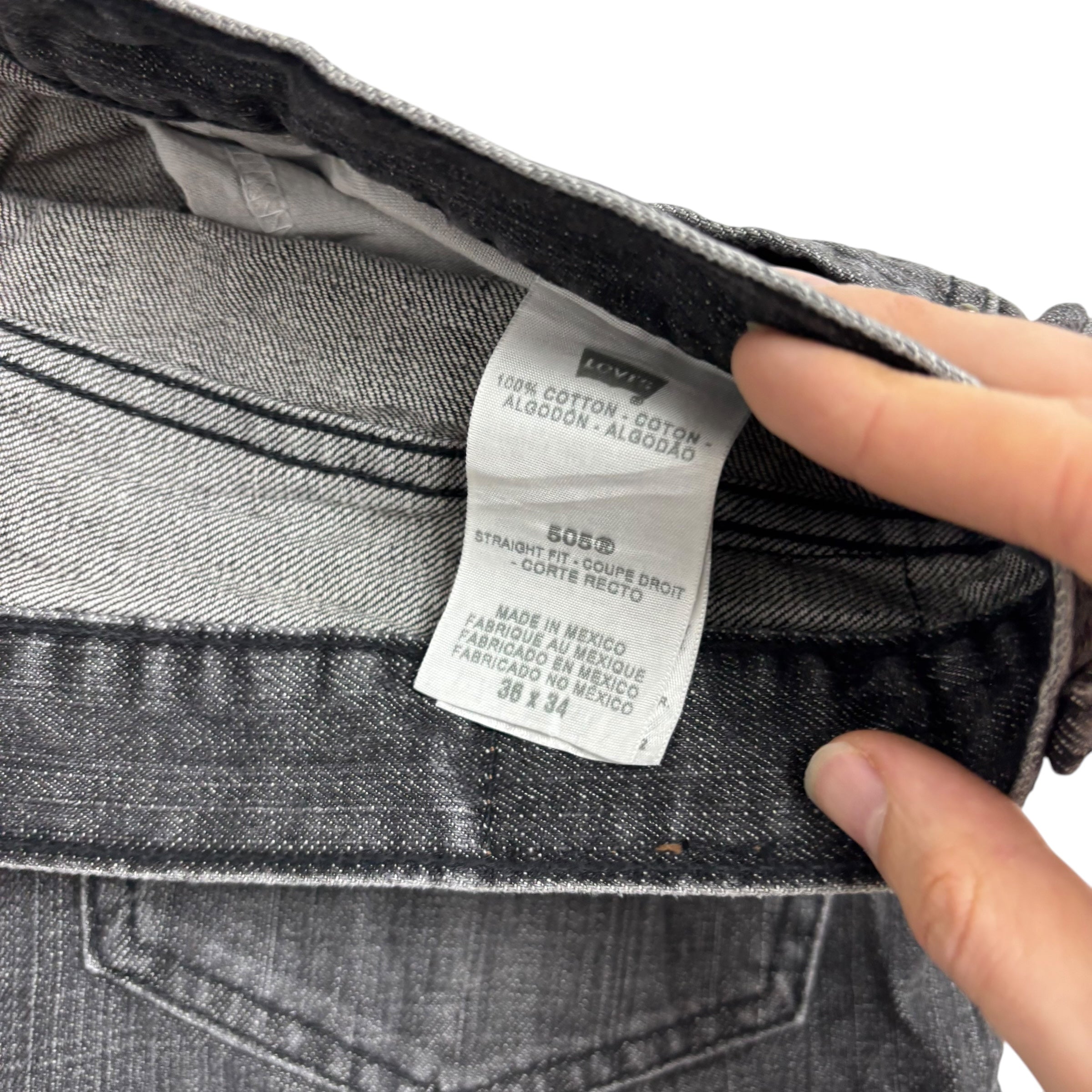 Levis 505 Jeans W36 L34 Mens Black Regular Straight Fit Vintage Denim (E)