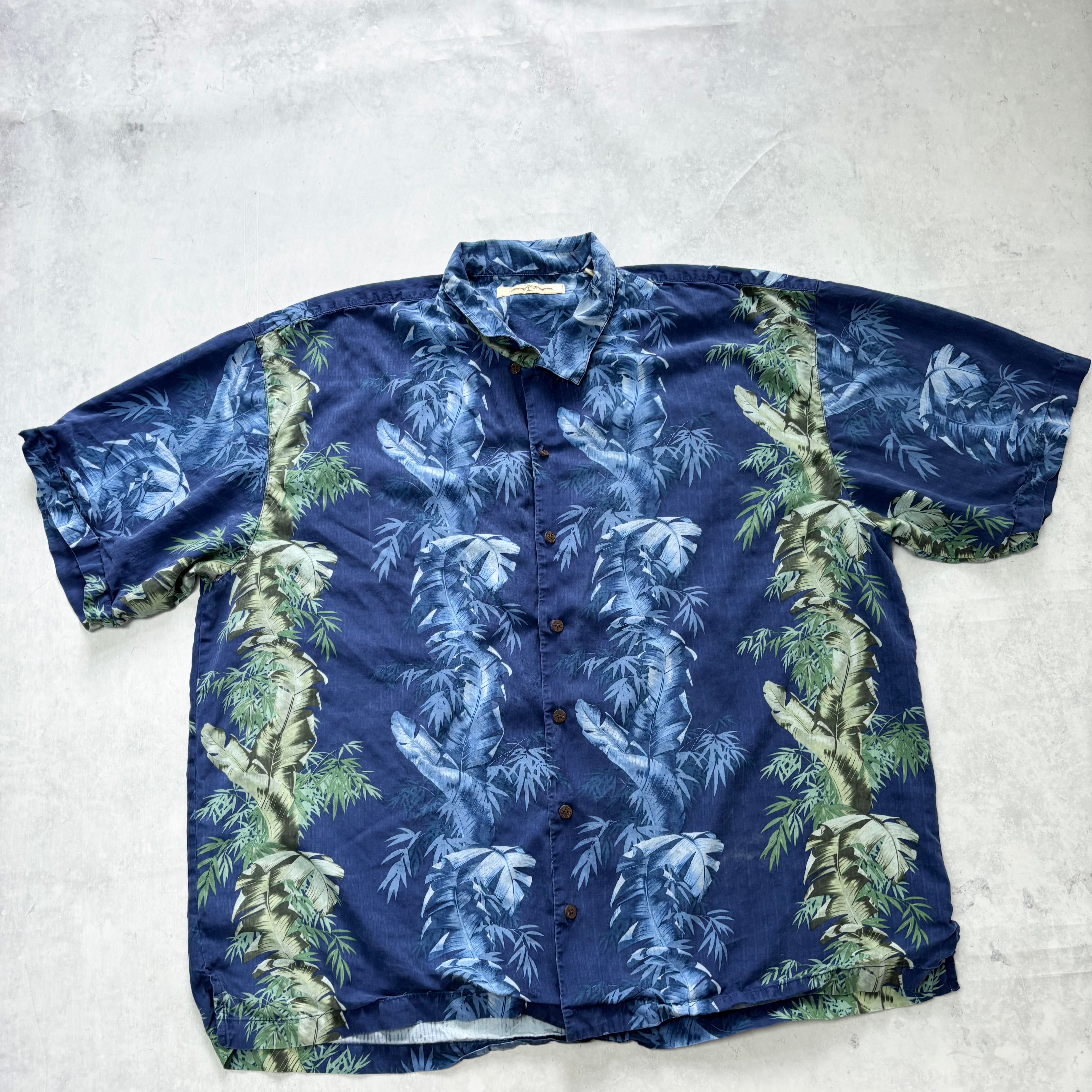 Vintage Hawaiian Shirt Mens 3XL Blue Floral Tommy Bahama Short Sleeve Silk