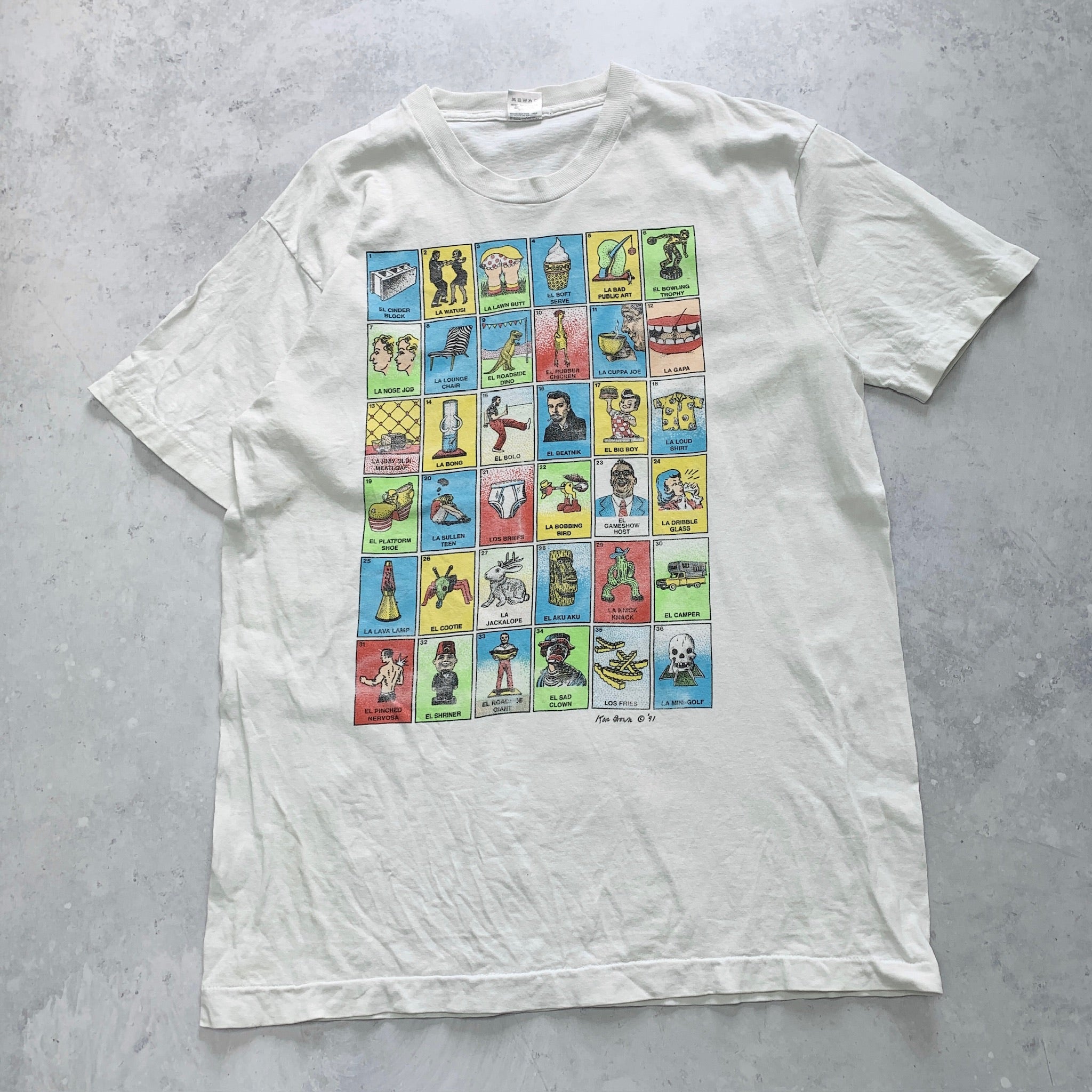 Vintage T Shirt Mens Large White Single Stitch Graphic Print 90s USA Art FOTL