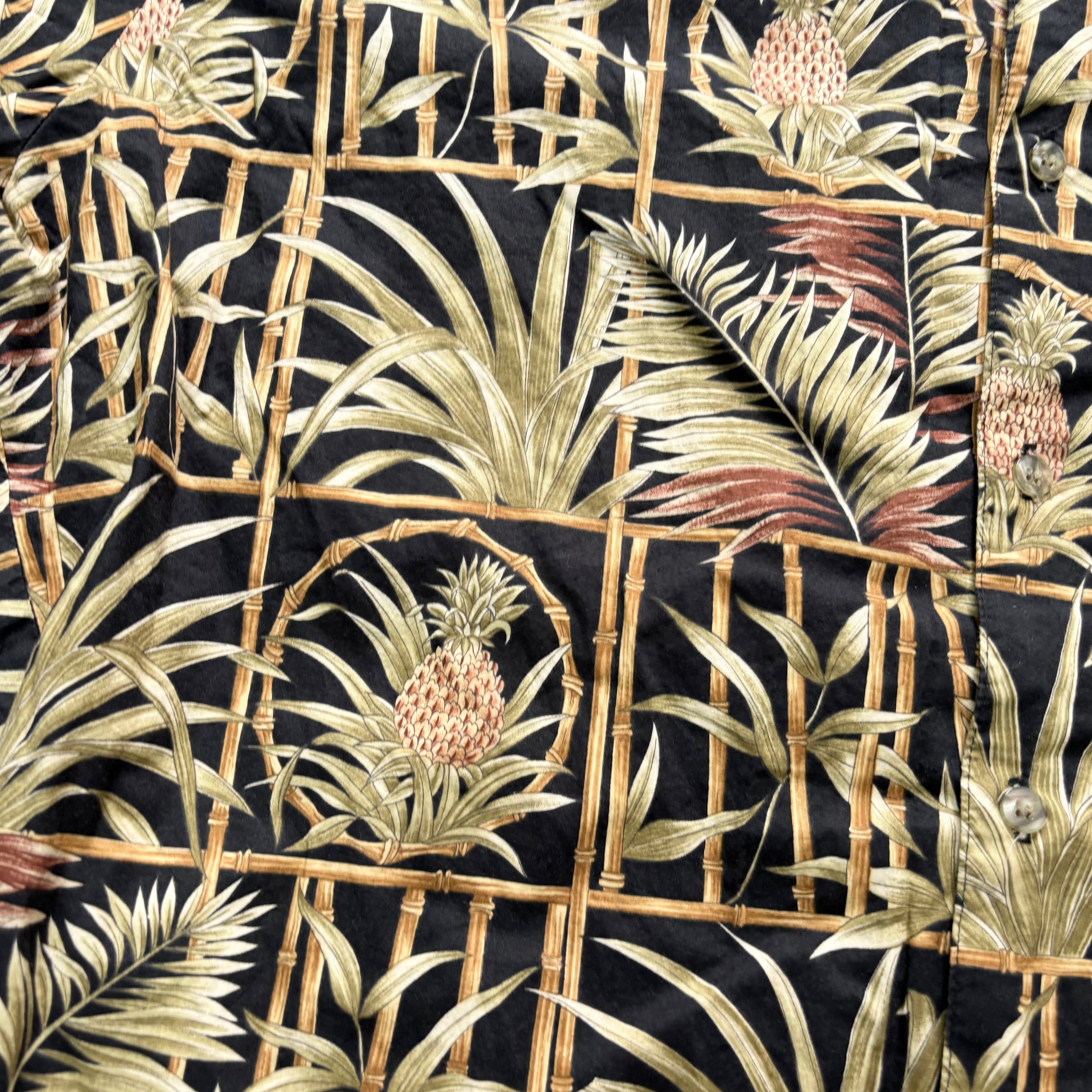 Vintage Hawaiian Shirt Mens XL Black Floral Aloha Short Sleeve Cotton (E)