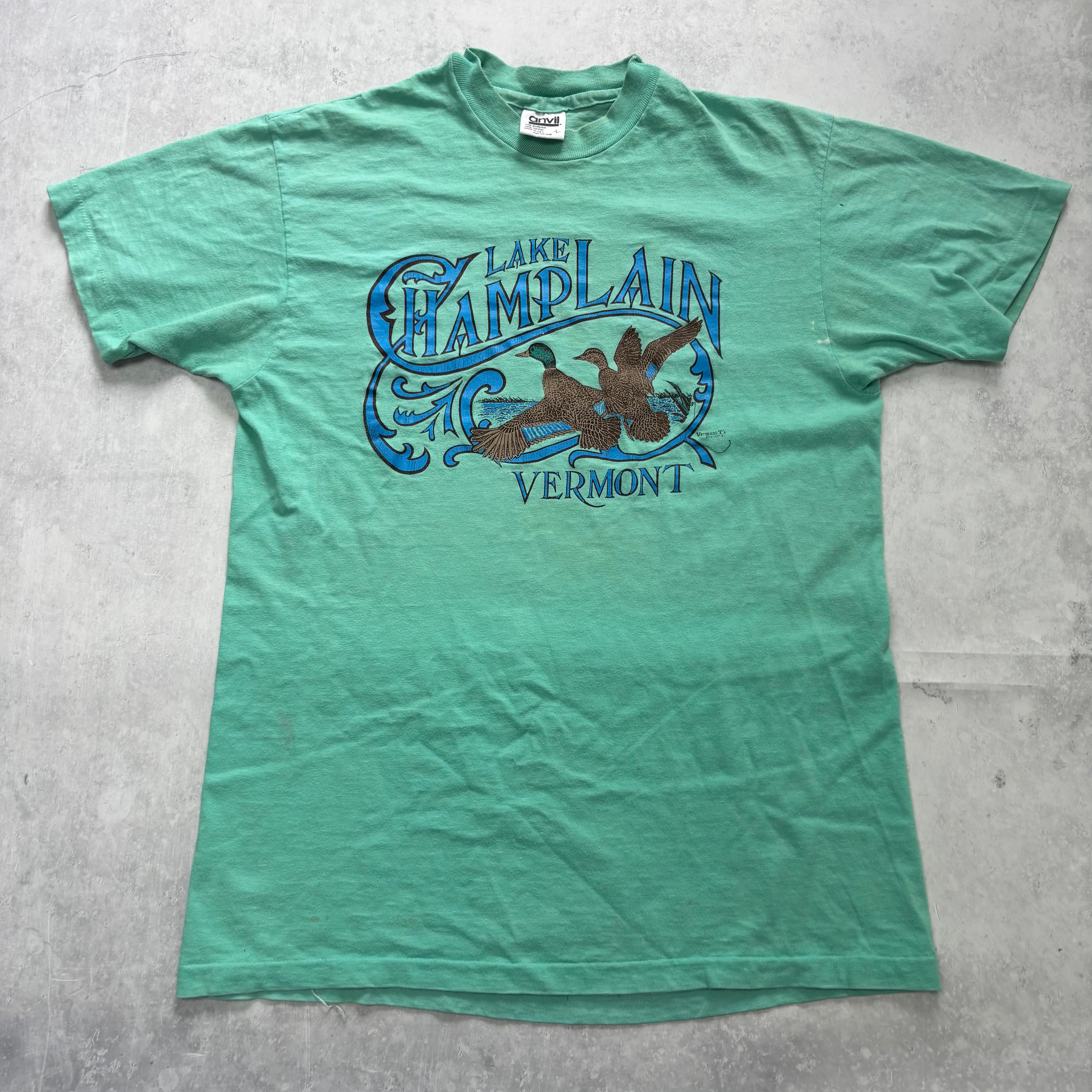 Vintage T Shirt Mens Medium Green Single Stitch Graphic Print 90s Nature