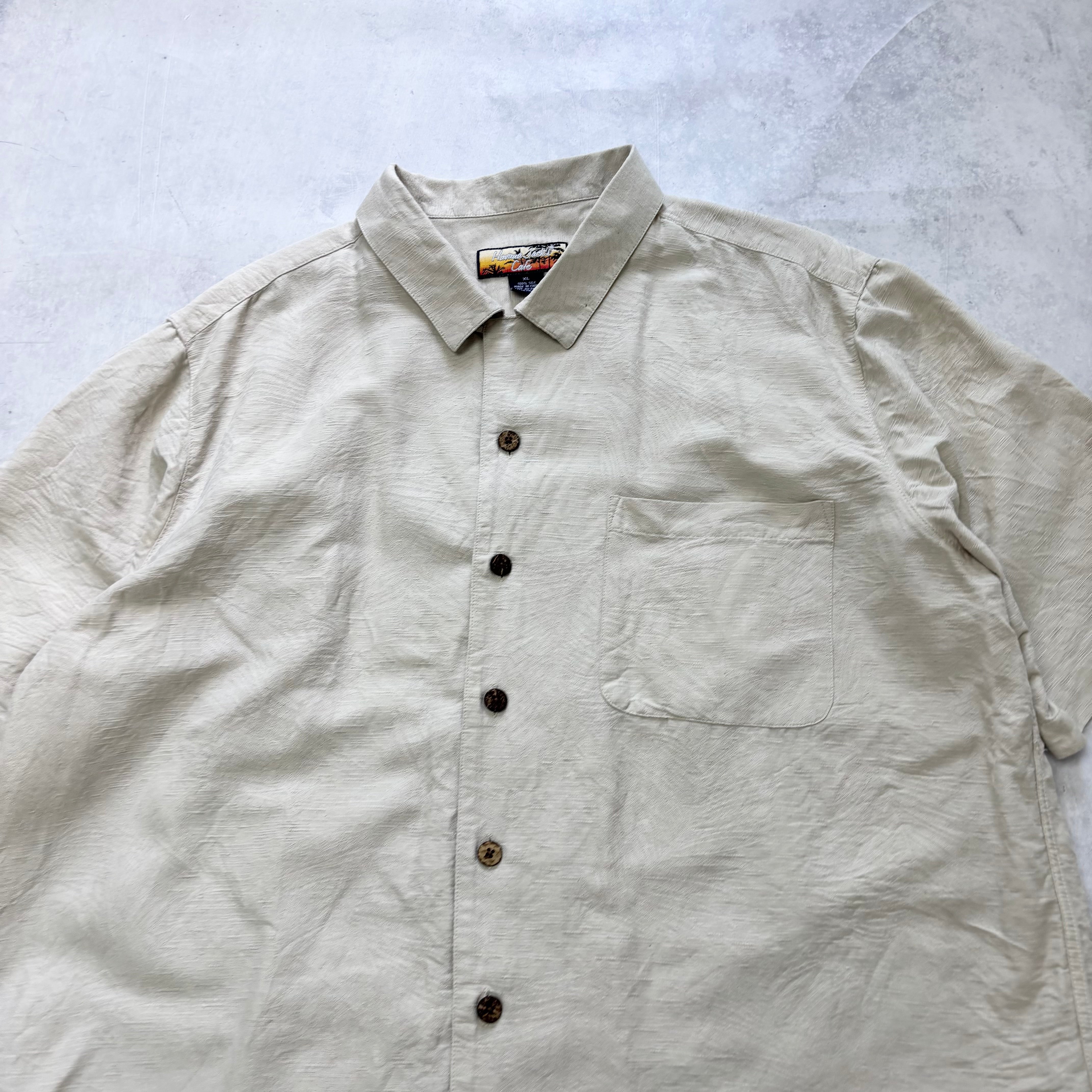 Vintage Hawaiian Shirt Mens Large Cream Silk Floral Aloha Short Sleeve (F)
