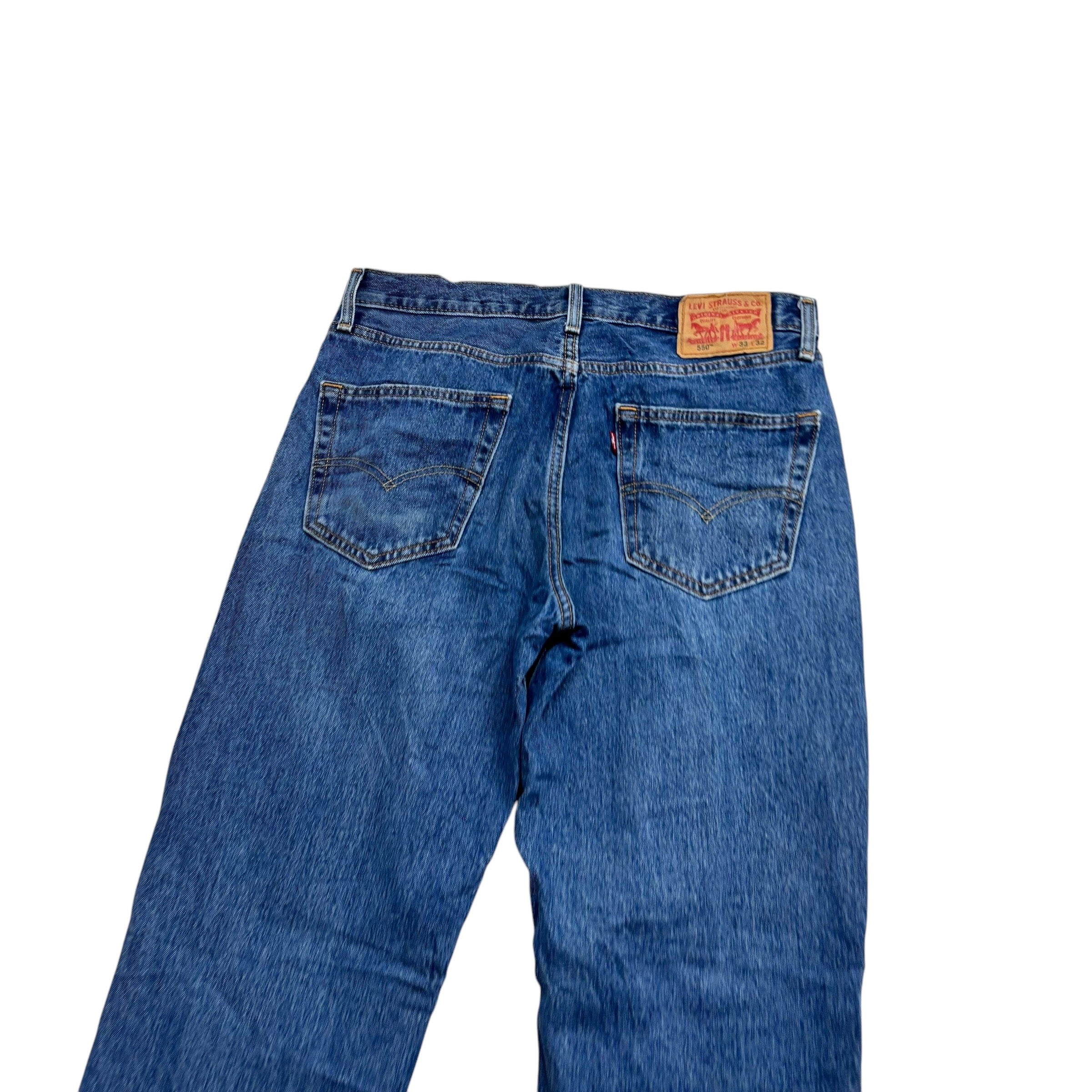 Levis 550 Jeans W33 L32 Mens Mid Blue Relaxed Straight Fit Denim (E)