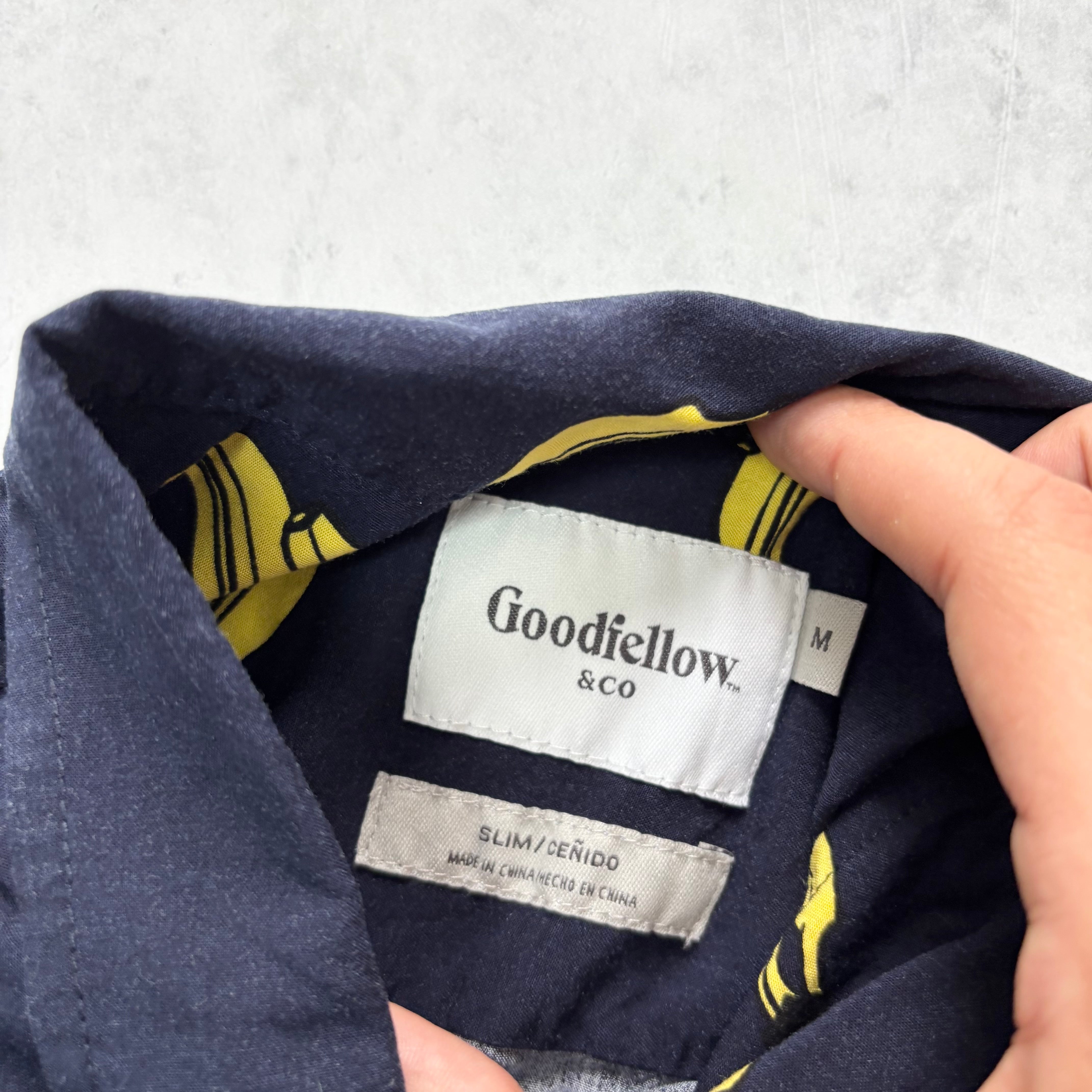 Goodfellow Shirt Mens Medium Navy Short Sleeve Rayon (E)