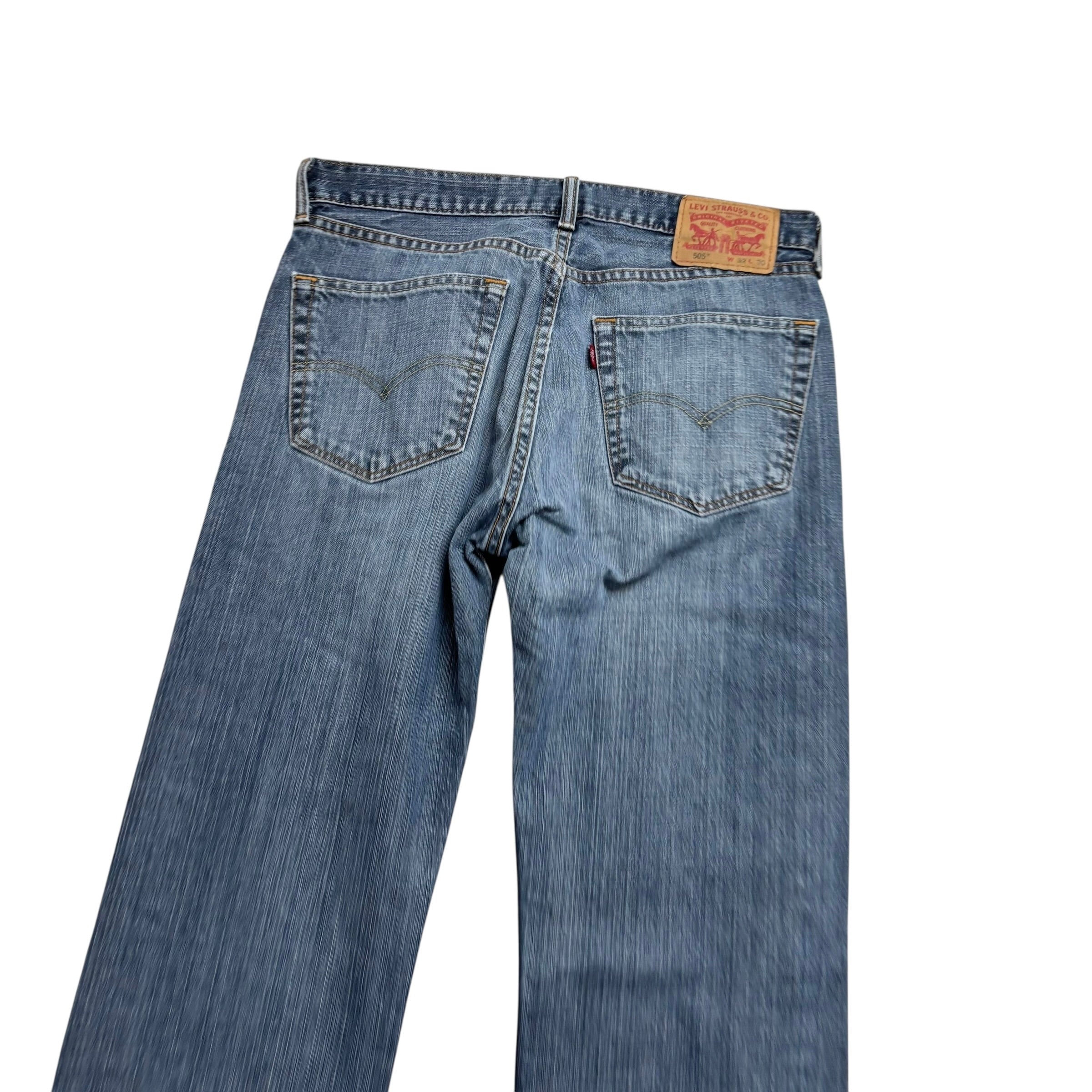 Levis 505 Jeans W32 L30 Mens Mid Blue Regular Straight Fit Denim