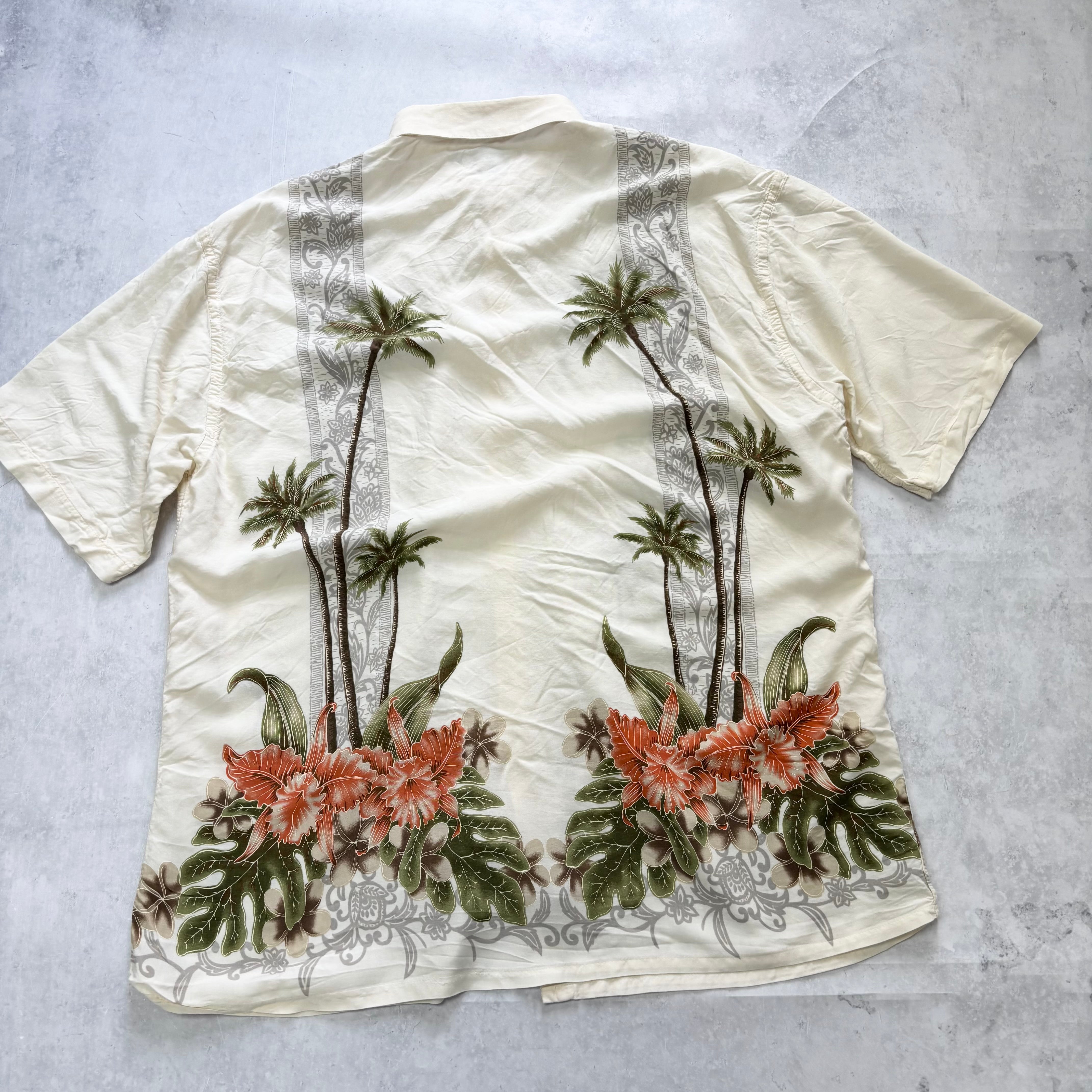 Vintage Hawaiian Shirt Mens XL Yellow Floral Aloha Short Sleeve Rayon