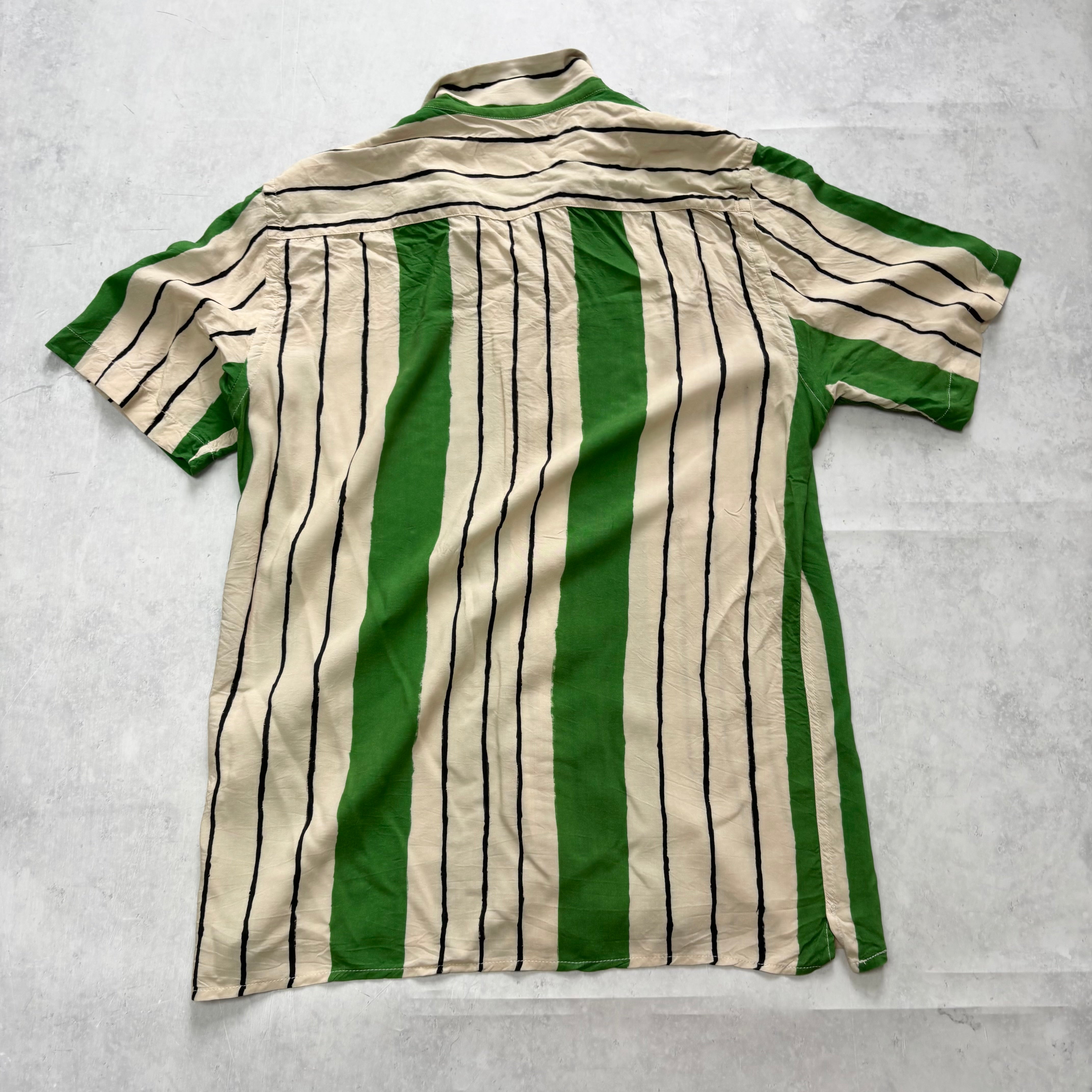 Zara Striped Shirt Mens Small Green Short Sleeve Viscose (E)