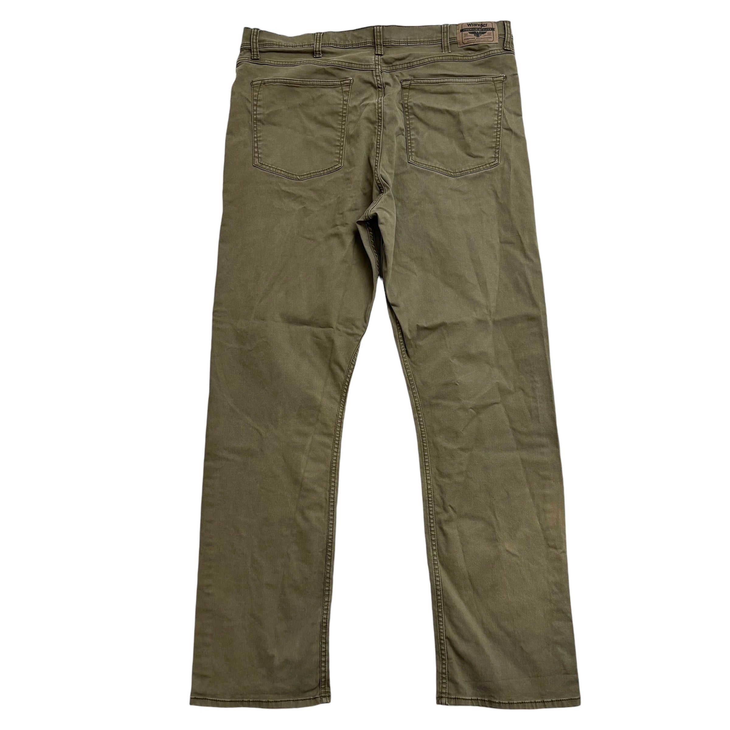 Wrangler Trousers W37 L32 Mens Olive Green Regular Straight Fit Stretch Pants