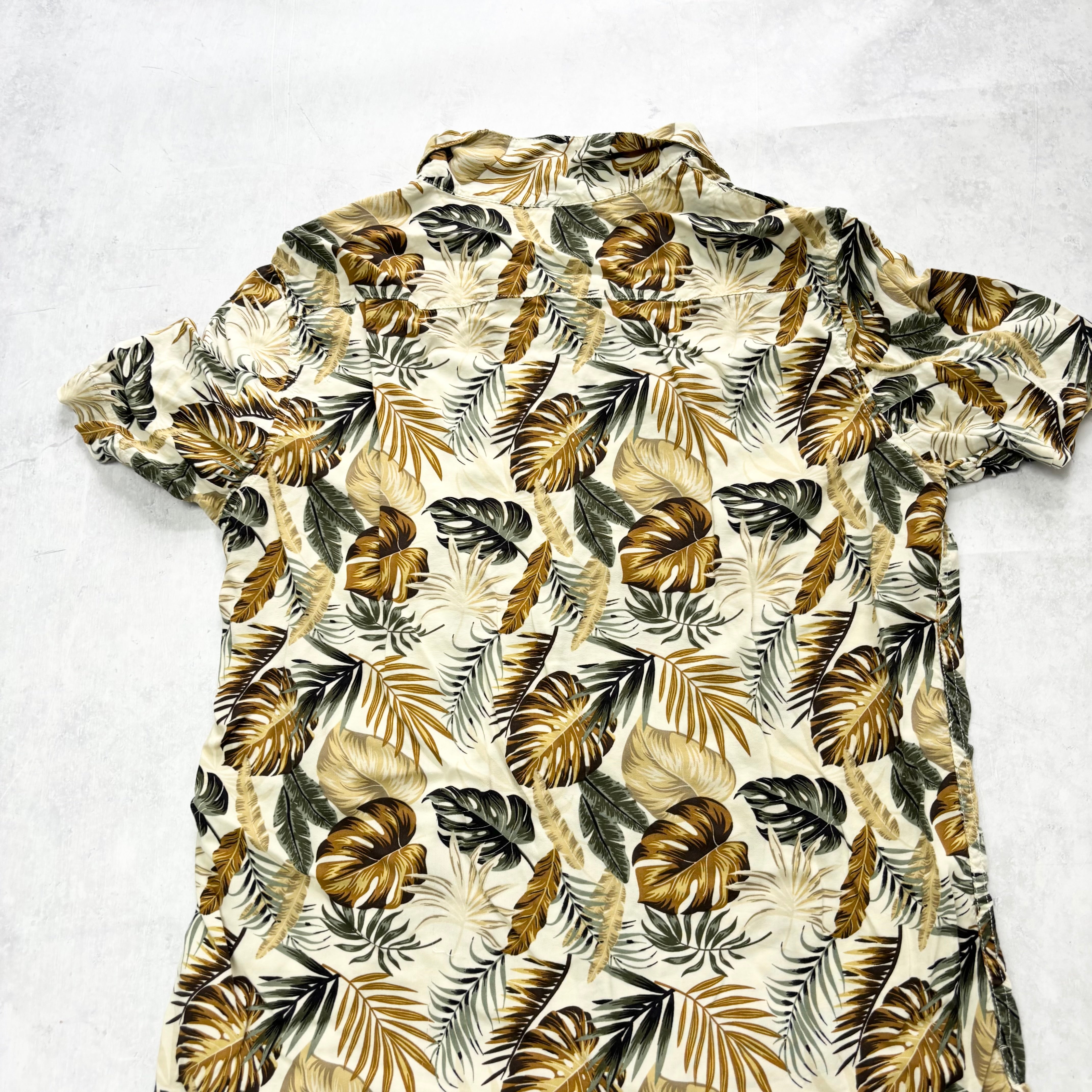 Hawaiian Shirt Mens Medium Yellow Floral Aloha Short Sleeve Viscose (E)