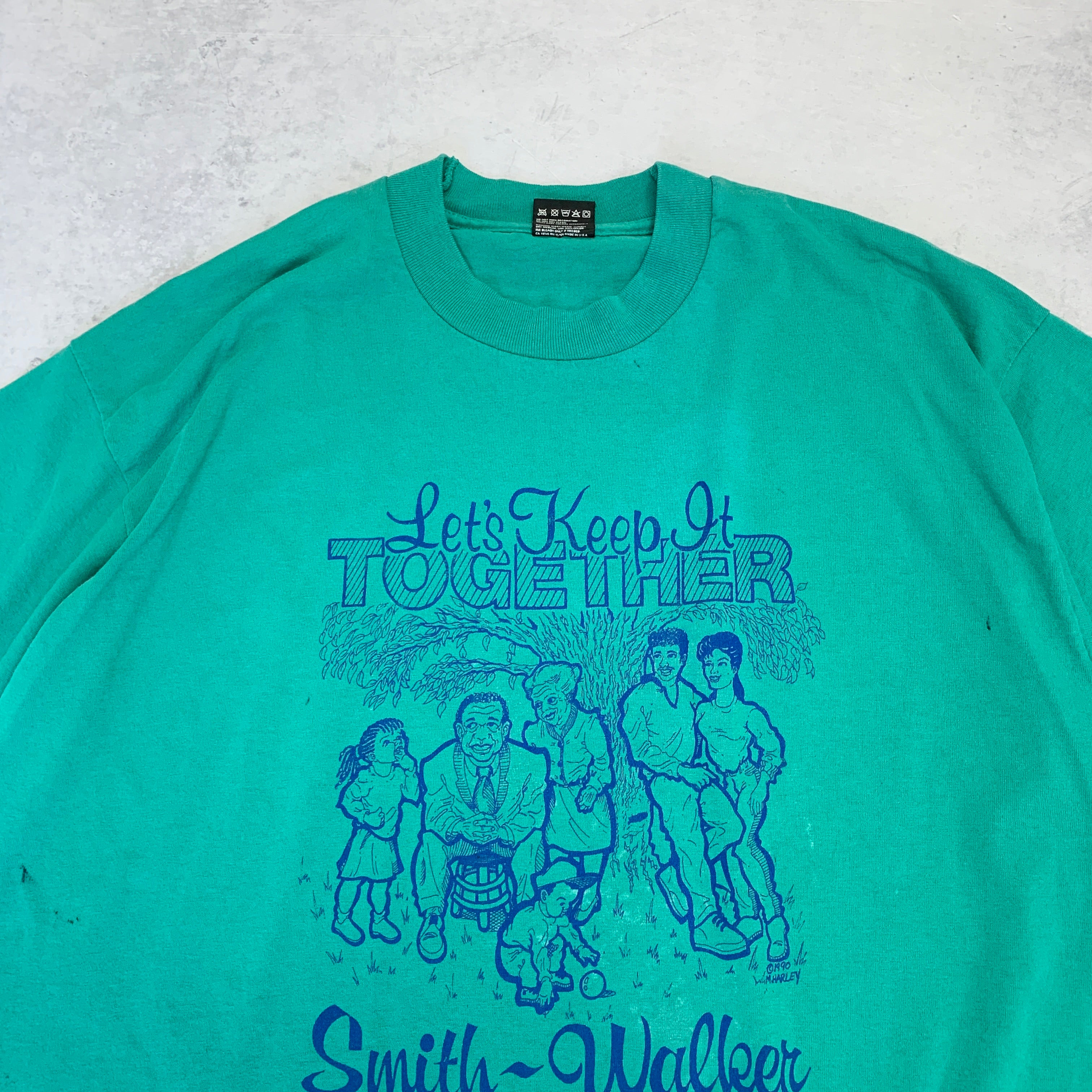 Vintage T Shirt Mens XL Turquoise Single Stitch Graphic Print USA 90s Reunion FOTL