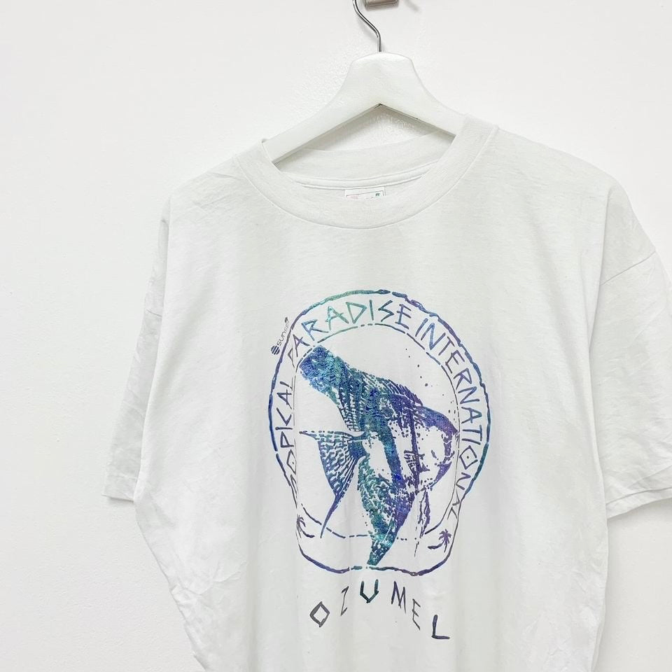 Vintage White Single Stitch 90s Graphic Tourist T Shirt Large