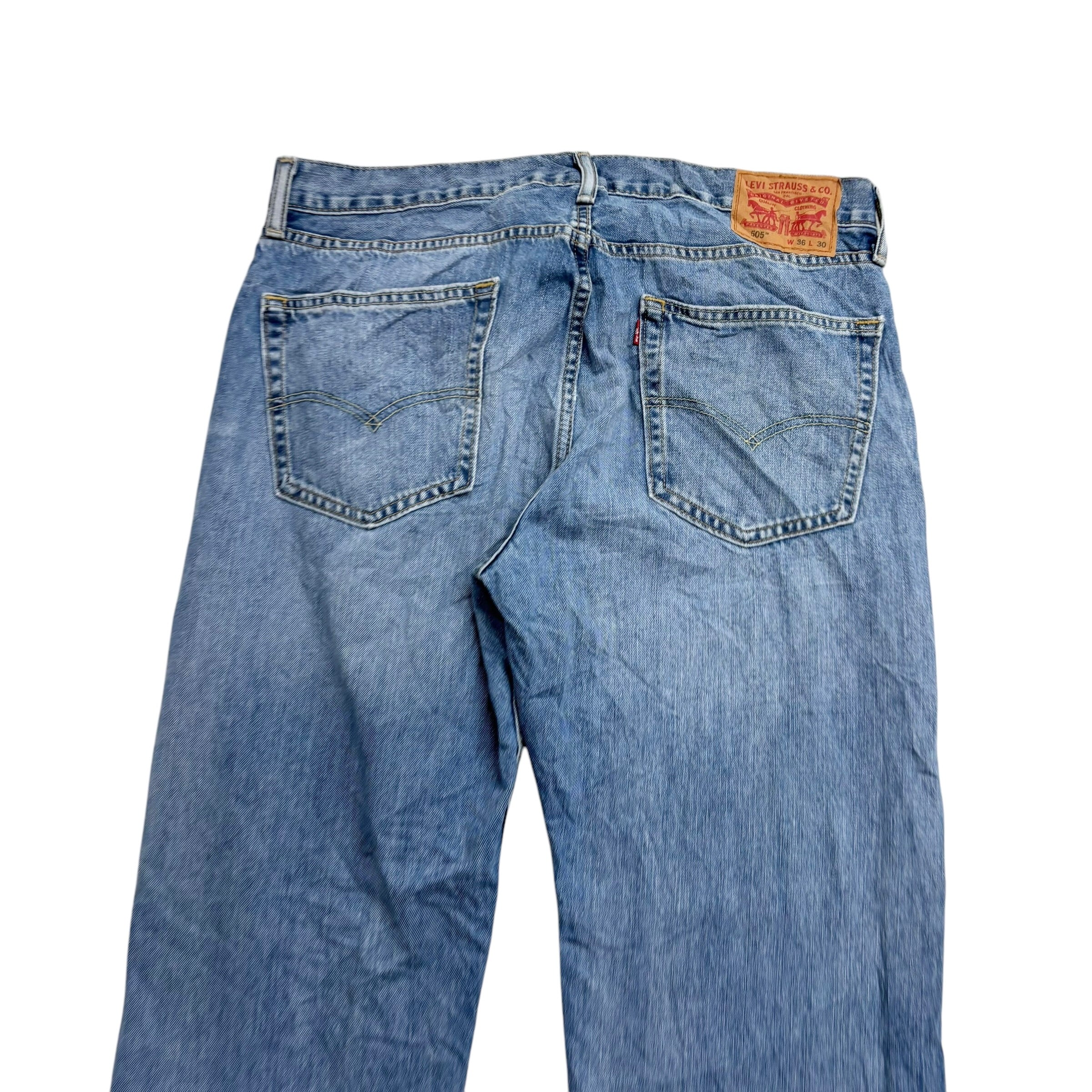 Levis 505 Jeans W36 L30 Mens Light Blue Regular Straight Fit Denim (E)