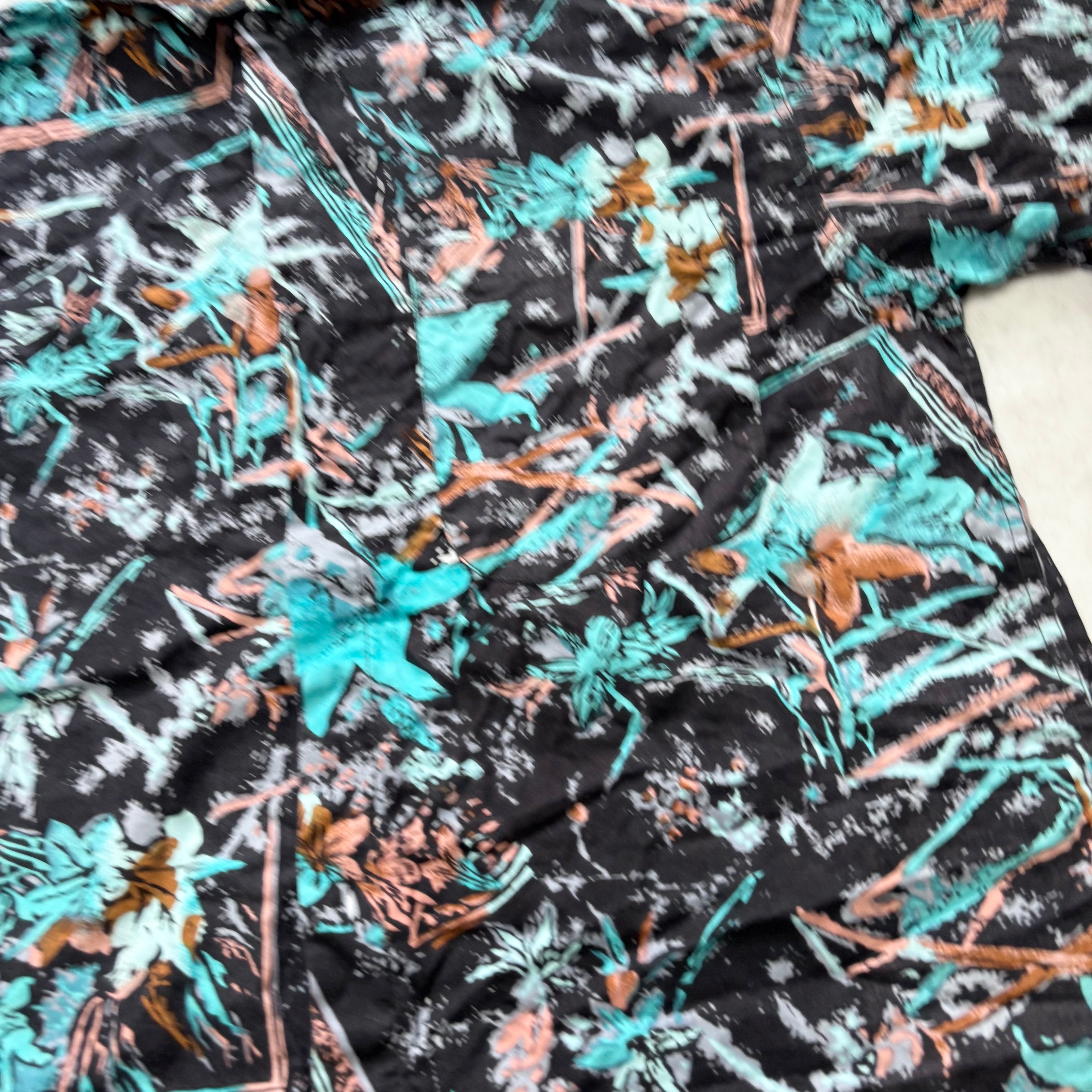 Hawaiian Shirt Mens Large Black Floral Aloha Short Sleeve Cotton Funky (E)