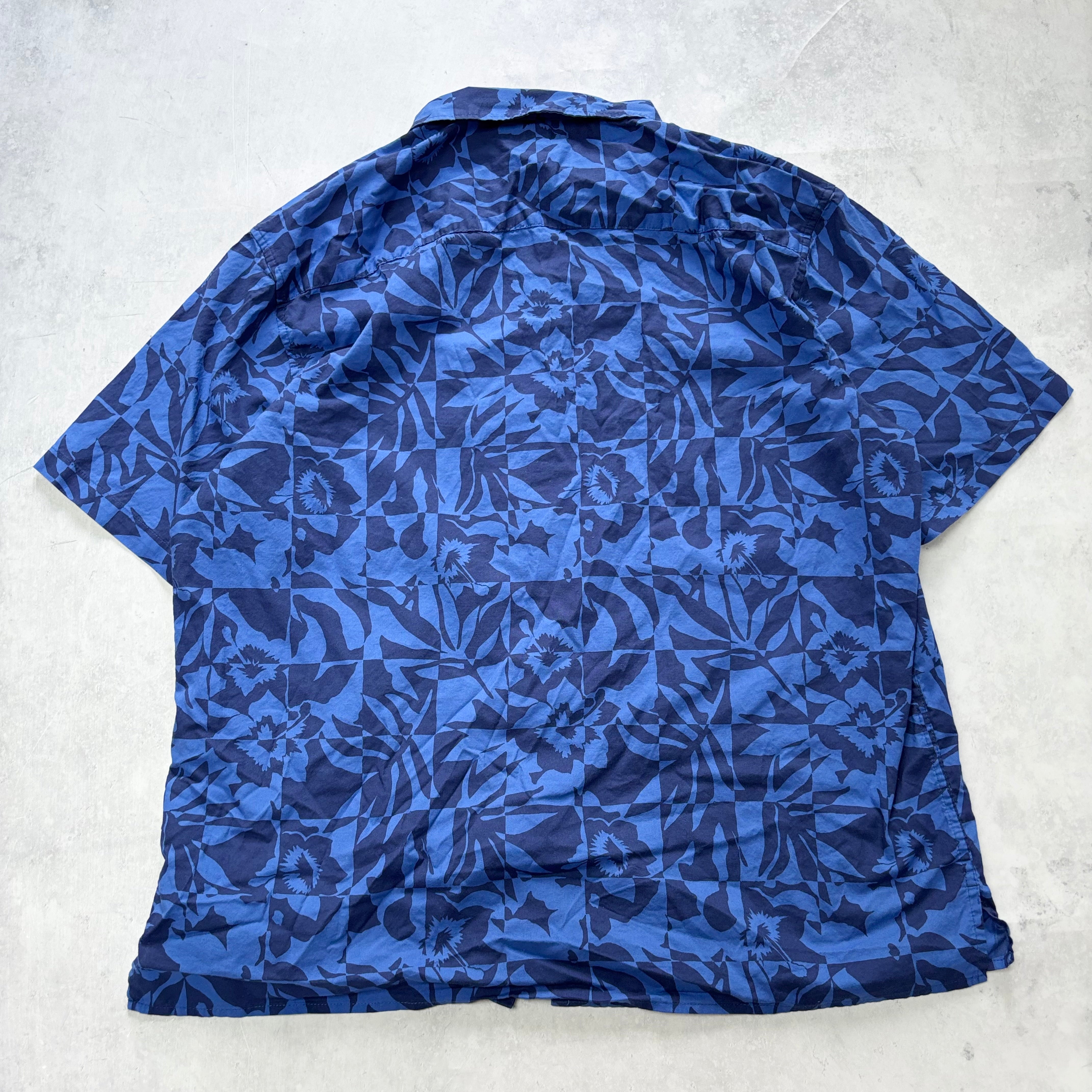 Hawaiian Shirt Mens XXL Blue Floral Aloha Short Sleeve Cotton (E)