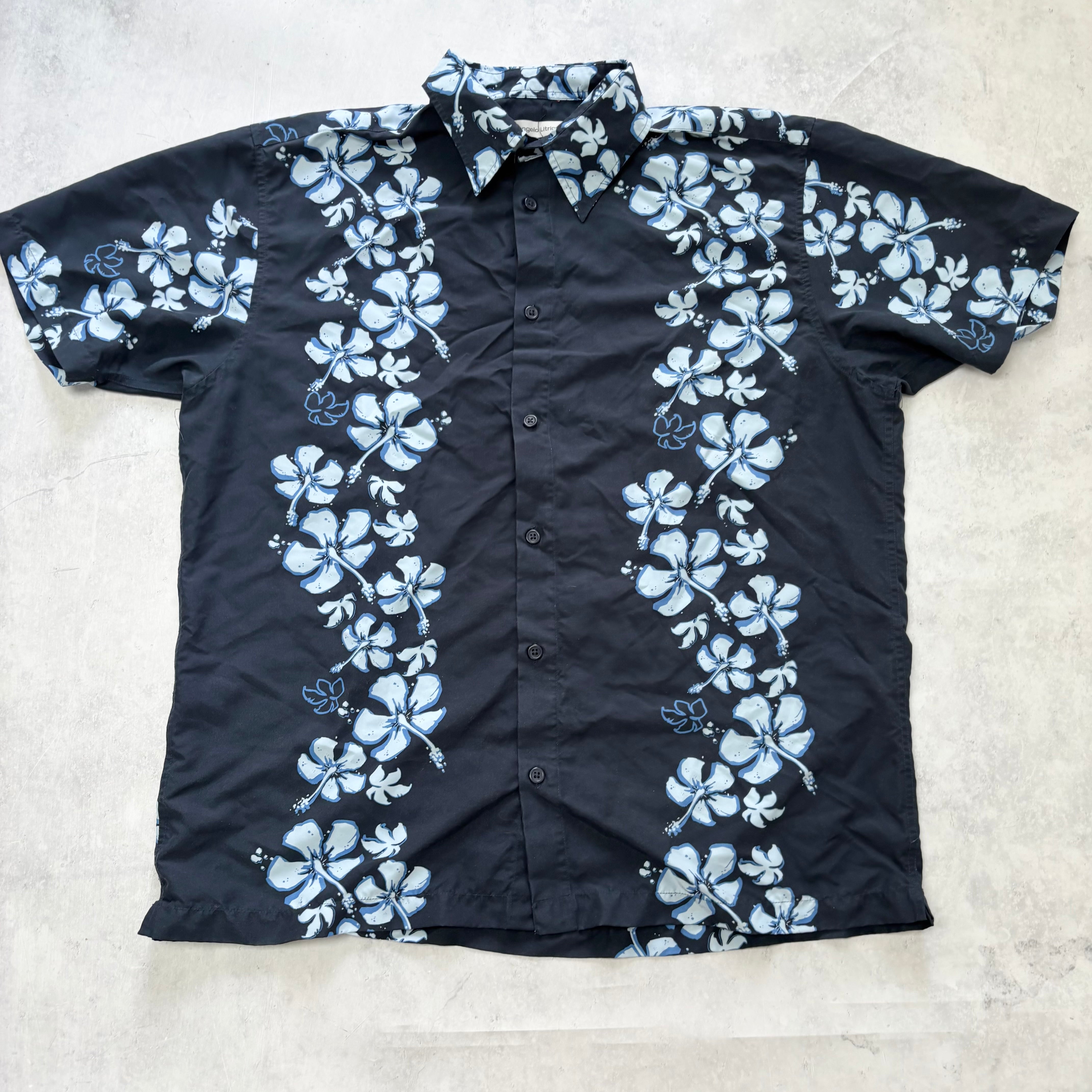 Hawaiian Shirt Mens XL Navy Blue Floral Aloha Short Sleeve Polyester (E)