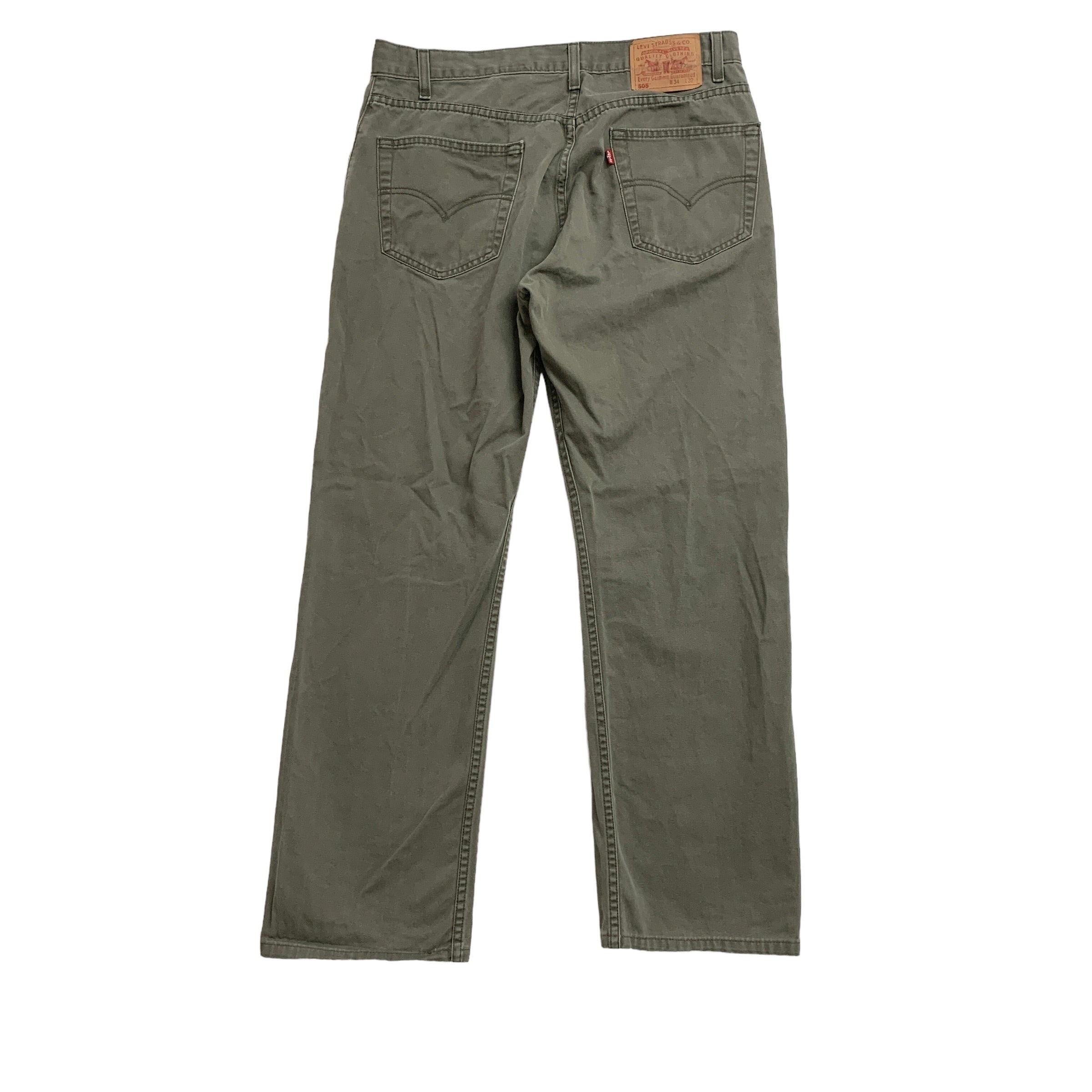 Levis 505 Trousers W34 L30 Mens Green Regular Straight Fit Cotton Pants