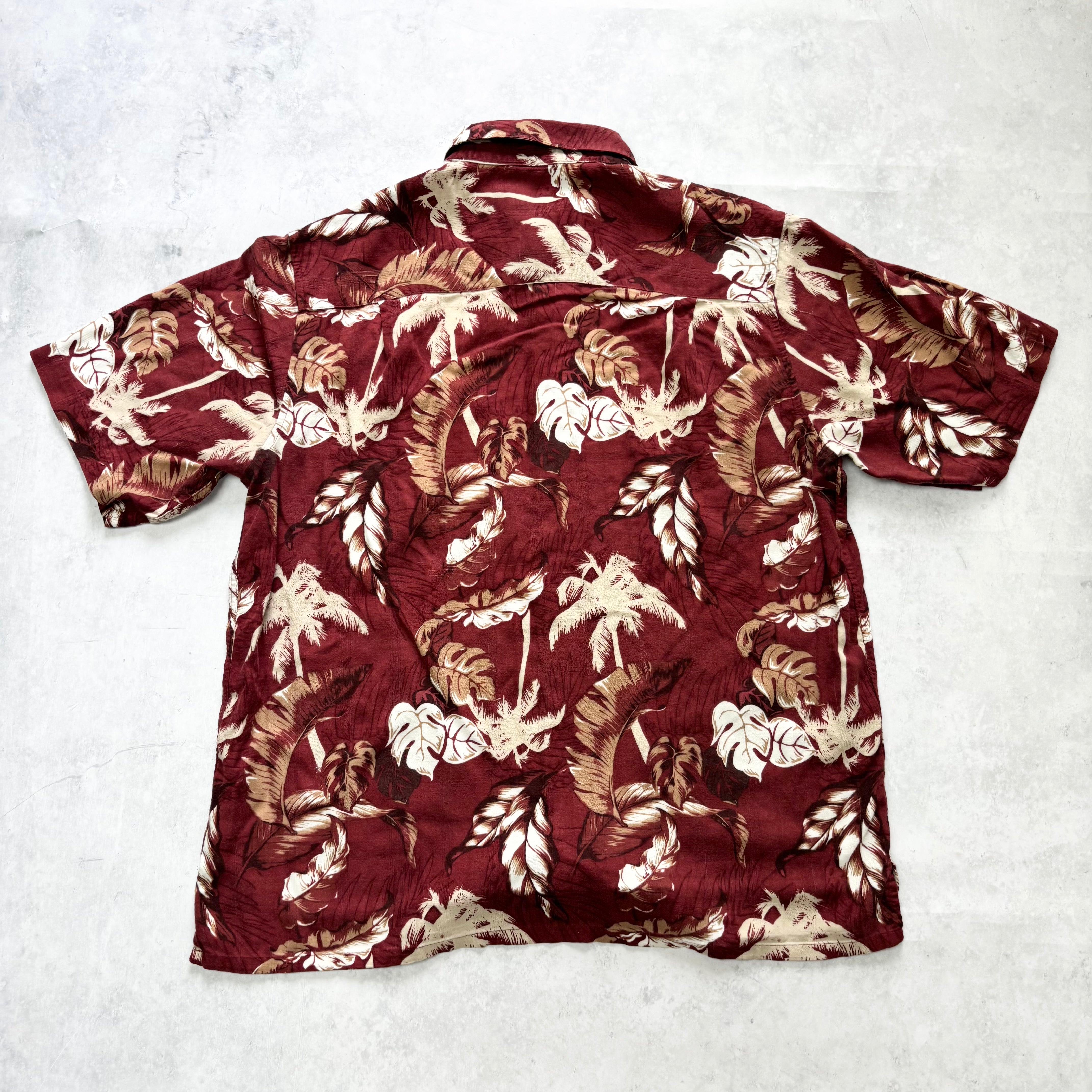 Hawaiian Shirt Mens Large Red Floral Aloha Short Sleeve Rayon (E)