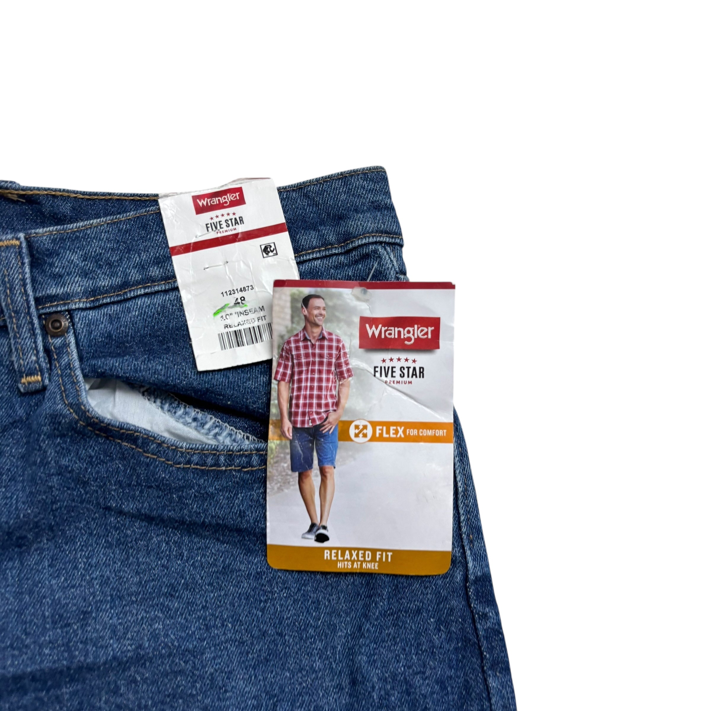 Wrangler Baggy Jorts W48 Mens Denim Shorts Mid Blue Relaxed Fit Stretch (E)