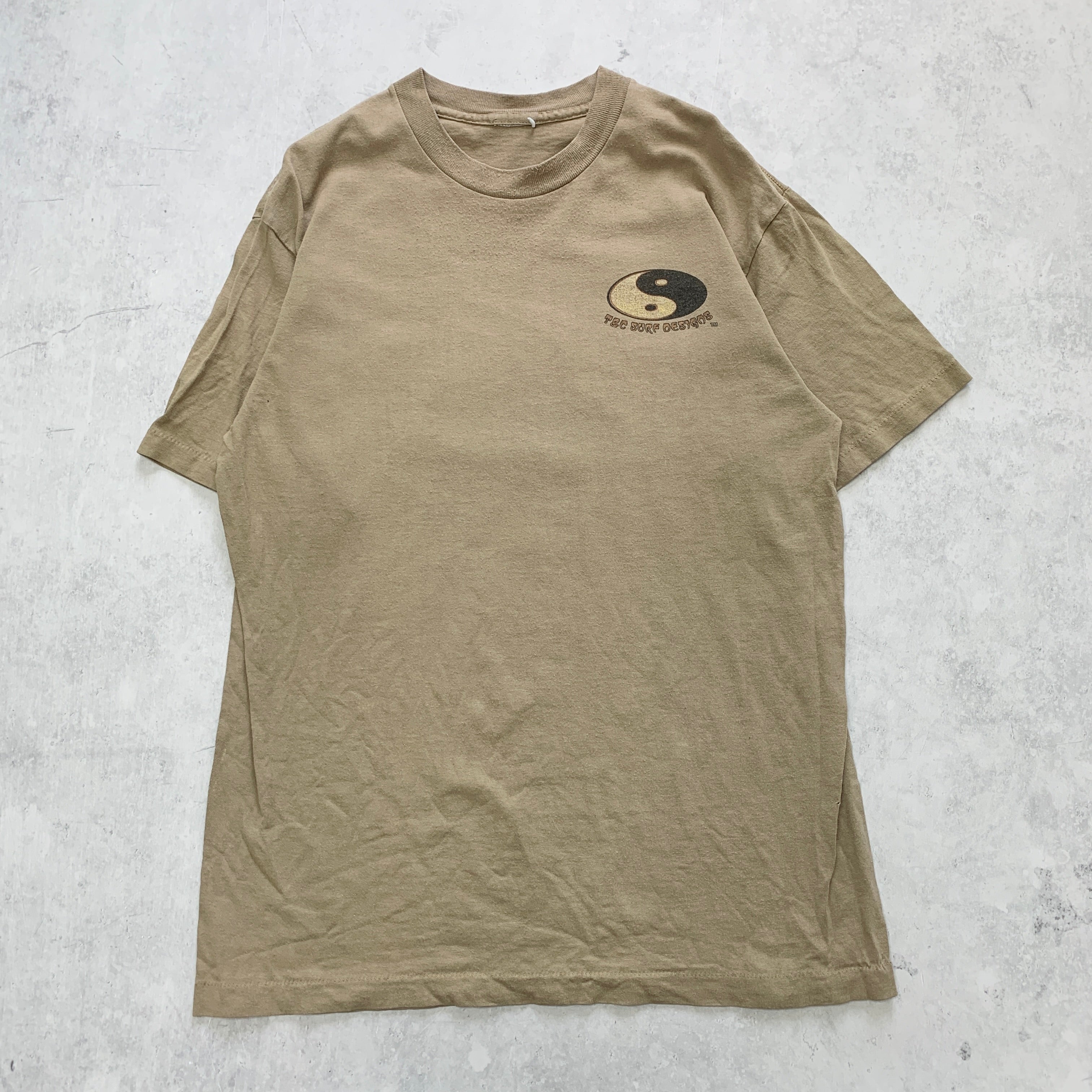 Vintage T Shirt Mens Medium Brown Tan Single Stitch Graphic Print 90s Surf