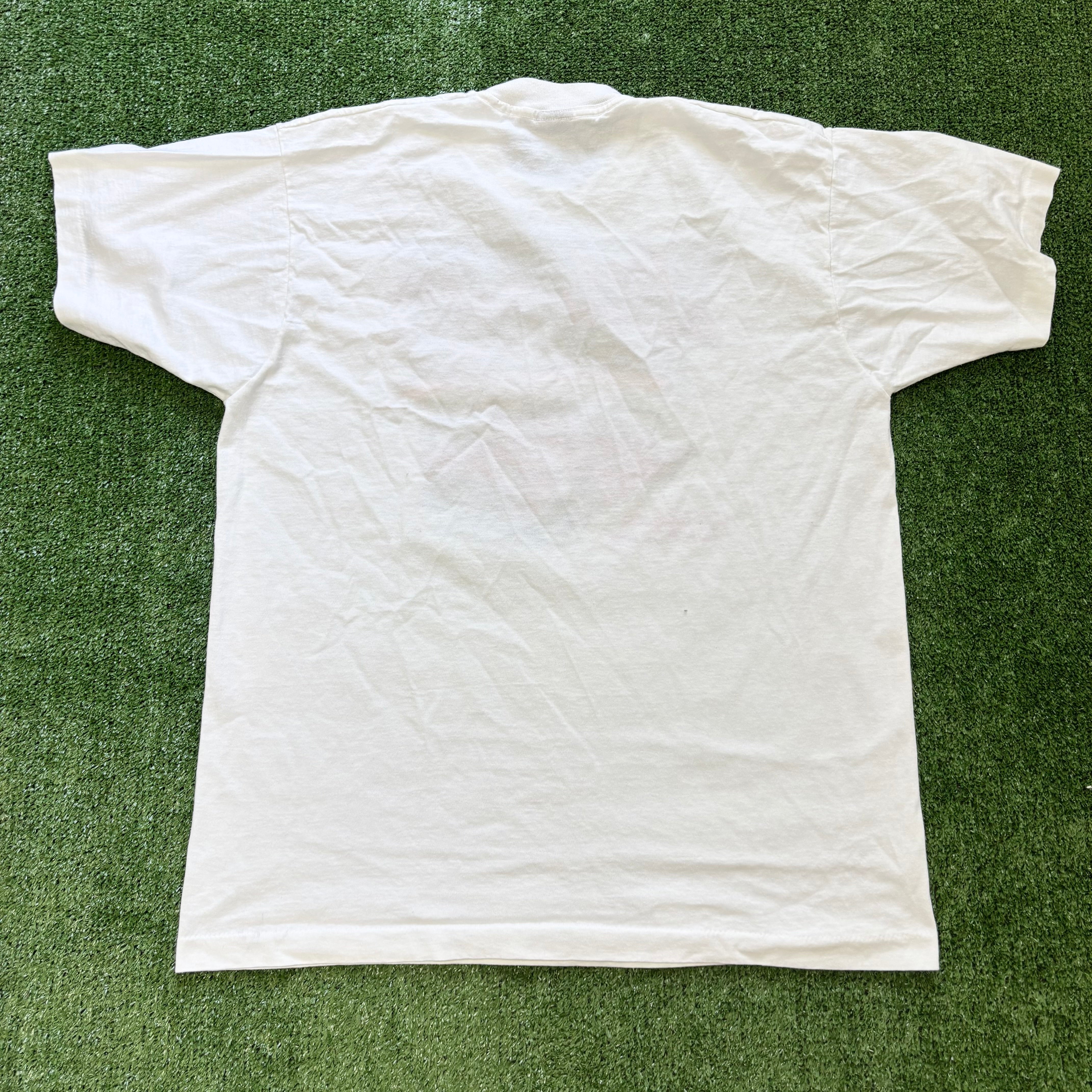 Vintage T Shirt Mens Large White Single Stitch Graphic Print 90s Cars (E)