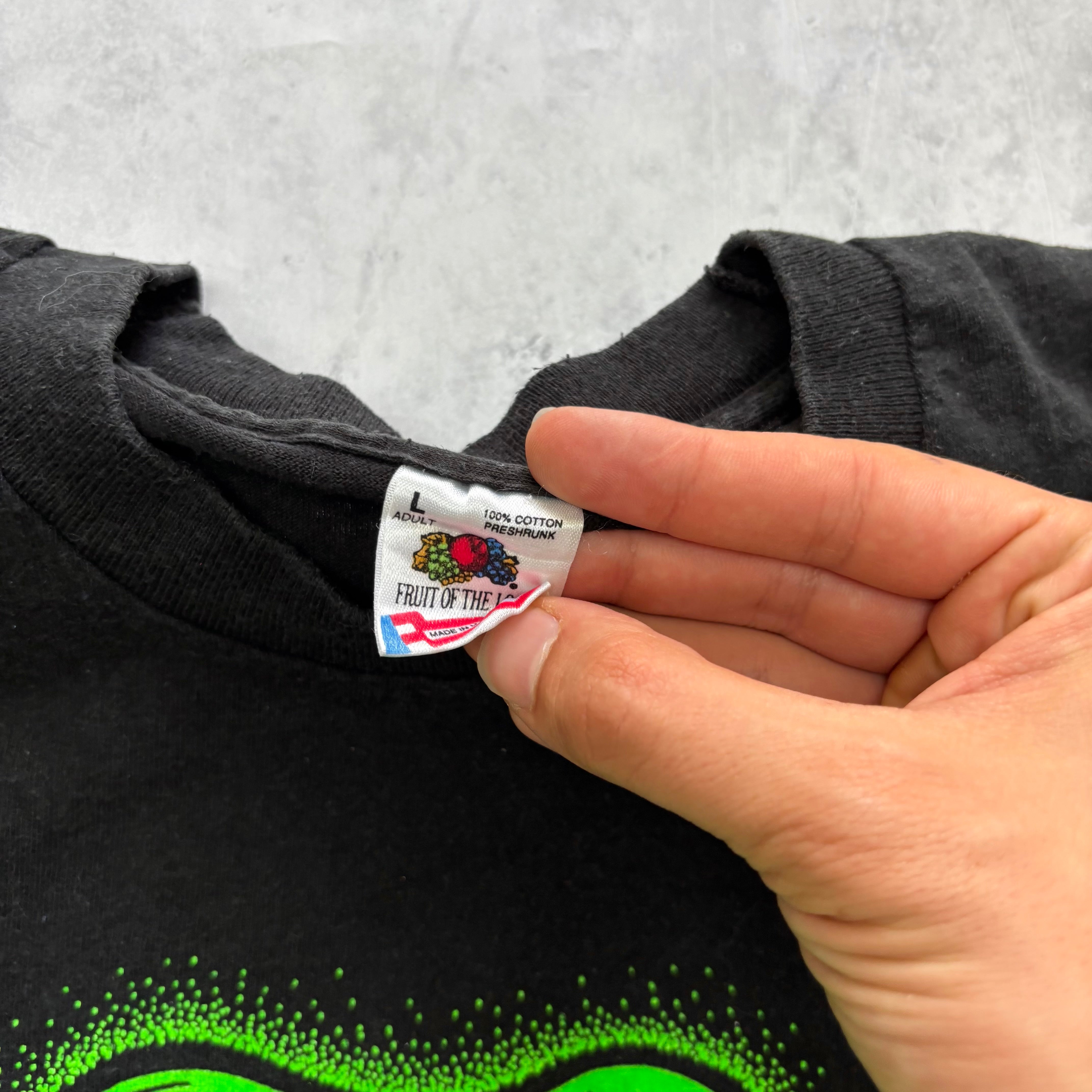 Vintage T Shirt Mens Large Black Single Stitch Graphic Print 90s