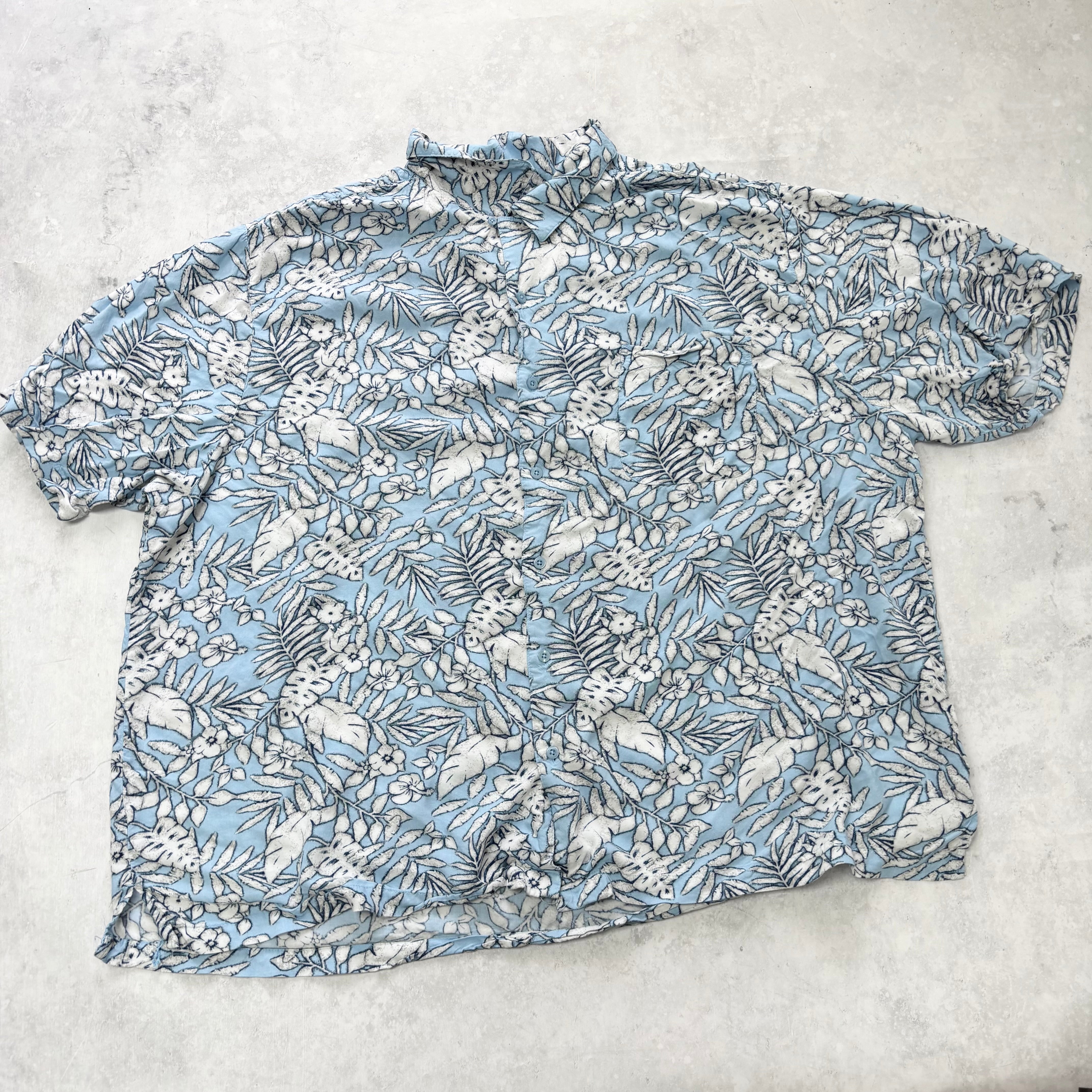 Vintage Hawaiian Shirt Mens 3XL Blue Floral Aloha Short Sleeve Rayon (E)