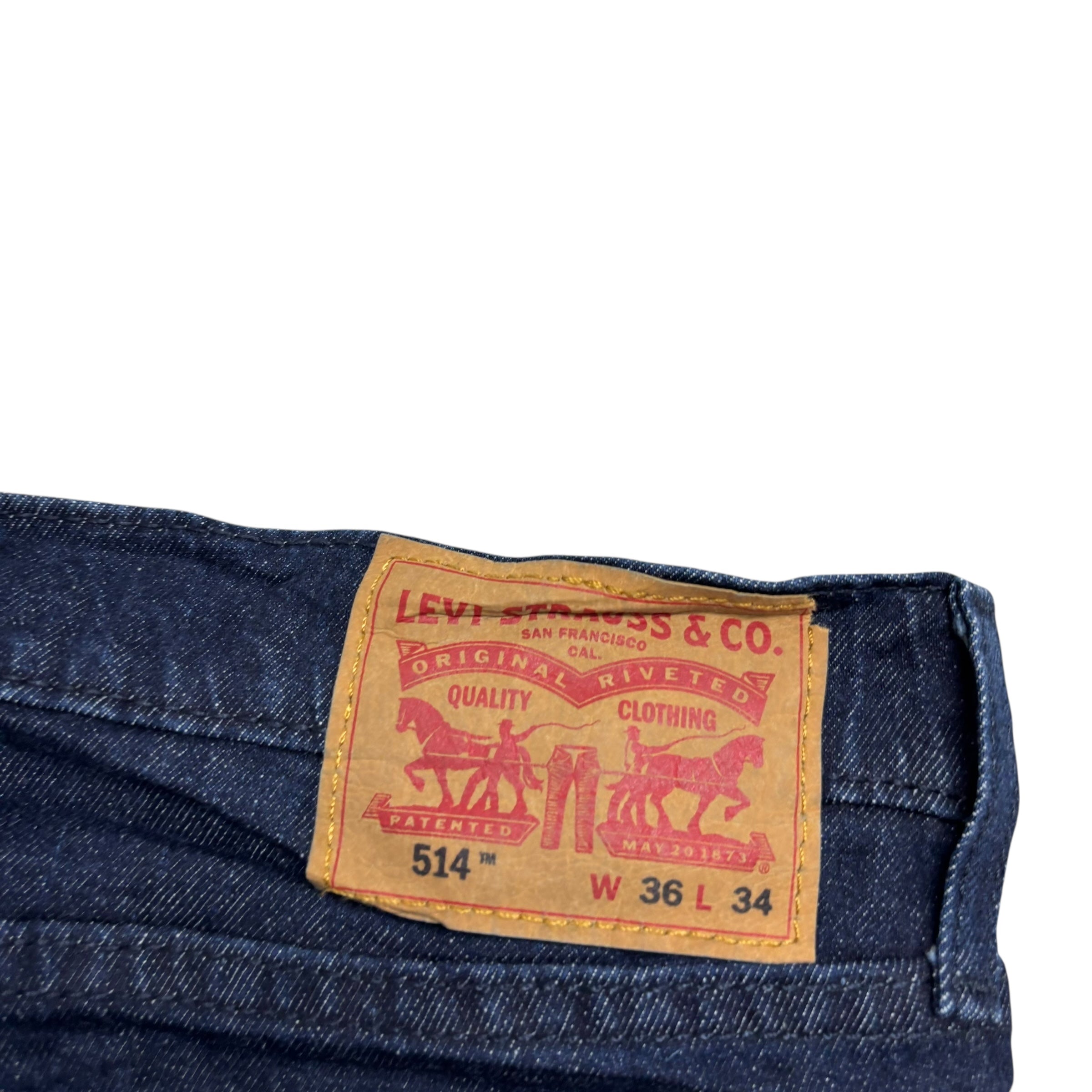 Levis 514 Jeans W36 L34 Mens Dark Blue Regular Straight Fit Stretch Denim (E)